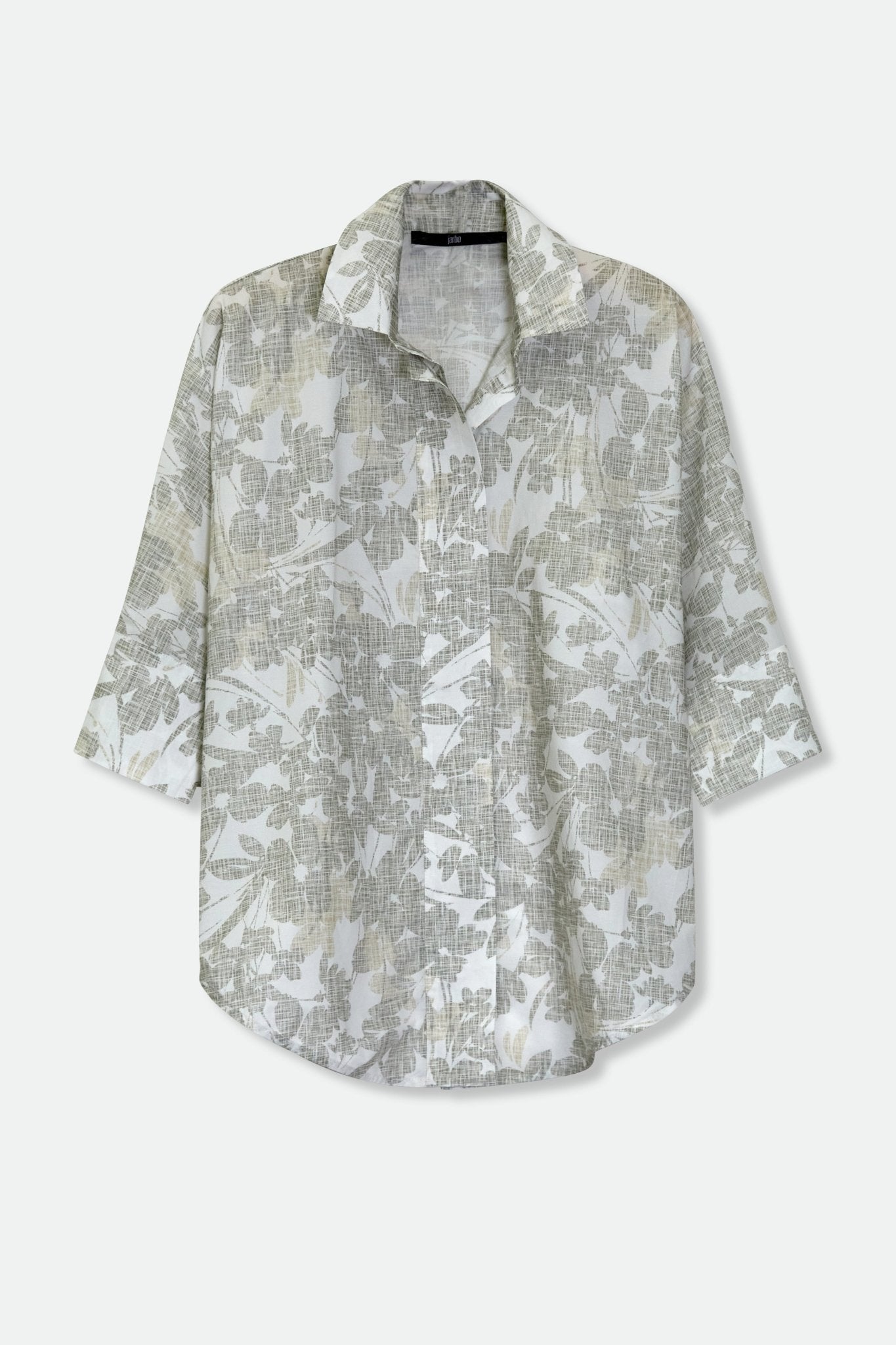 SAHANA DOLMAN SHIRT IN ITALIAN COTTON GREY FLORAL - Jarbo