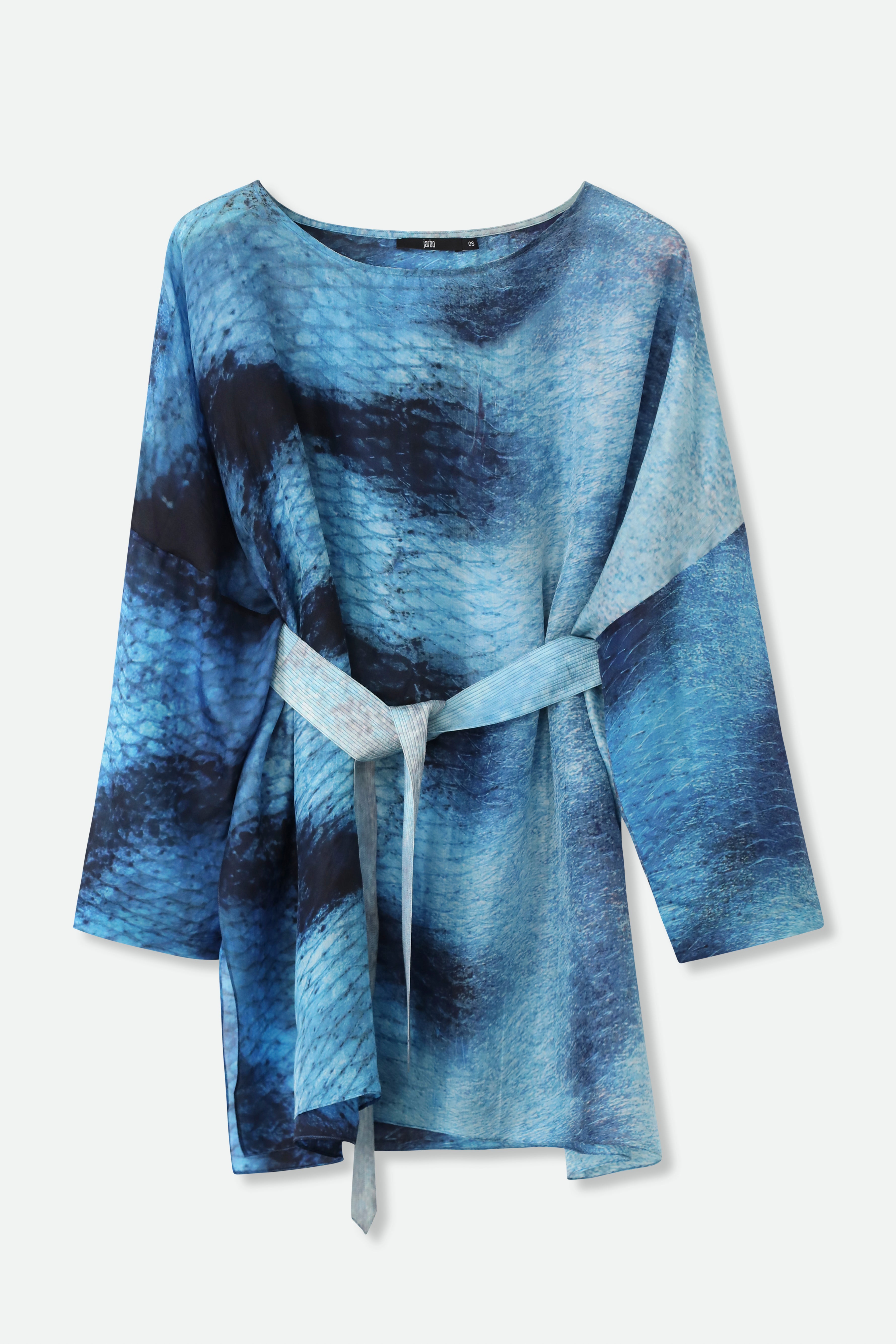 SAMIRA LIGHTWEIGHT TUNIC IN PRINTED SILK MACKEREL WITH BELT - Jarbo