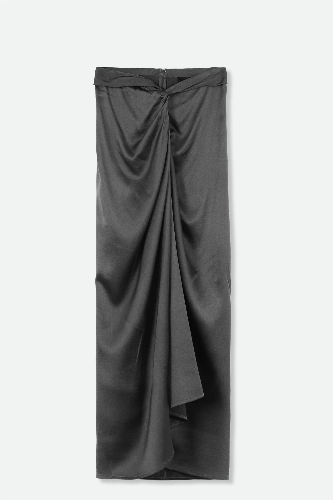 SANAA SARONG SKIRT IN STRETCH SILK CHARMEUSE IN GUNMETAL SILVER - Jarbo