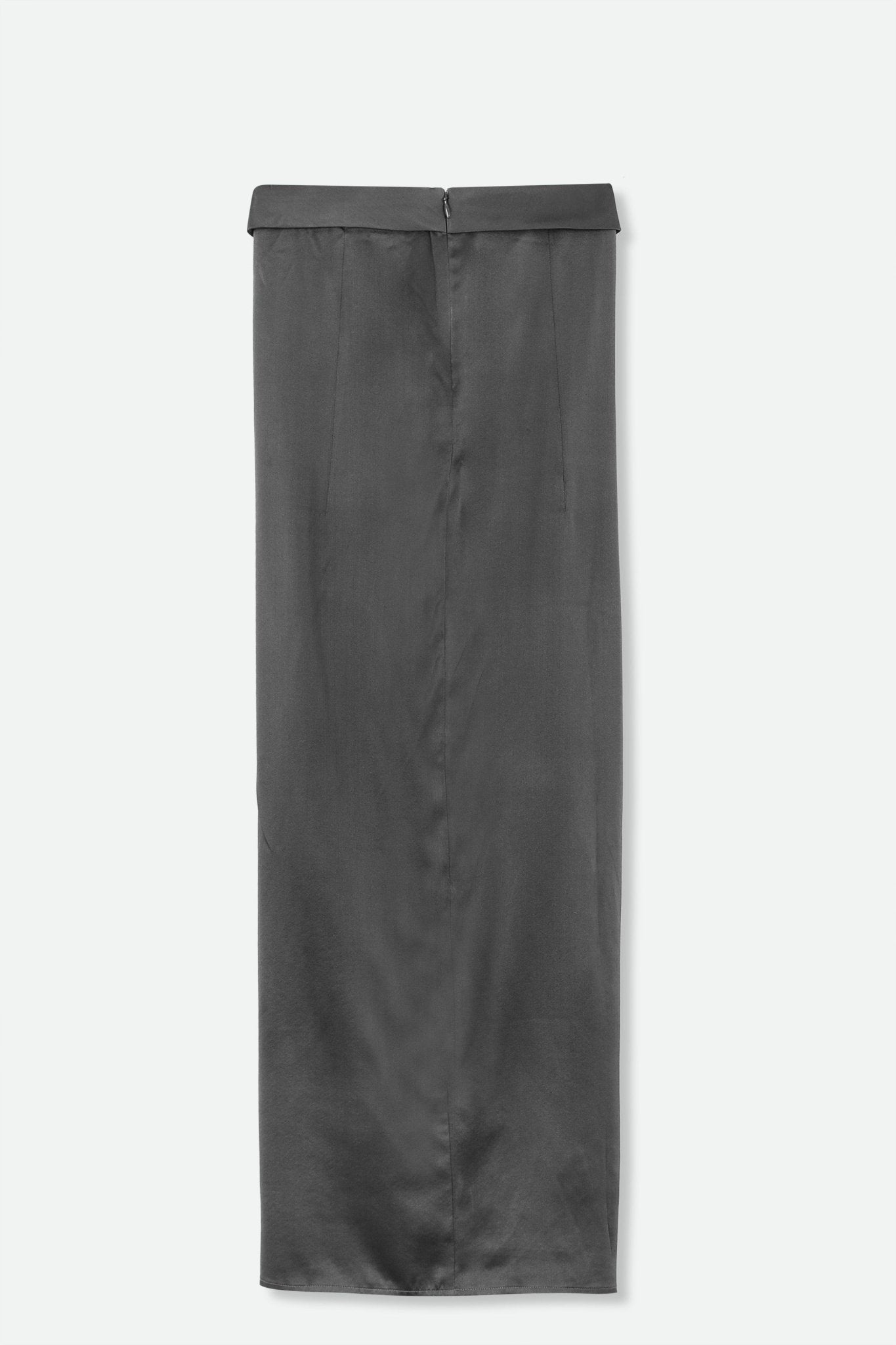 SANAA SARONG SKIRT IN STRETCH SILK CHARMEUSE IN GUNMETAL SILVER - Jarbo