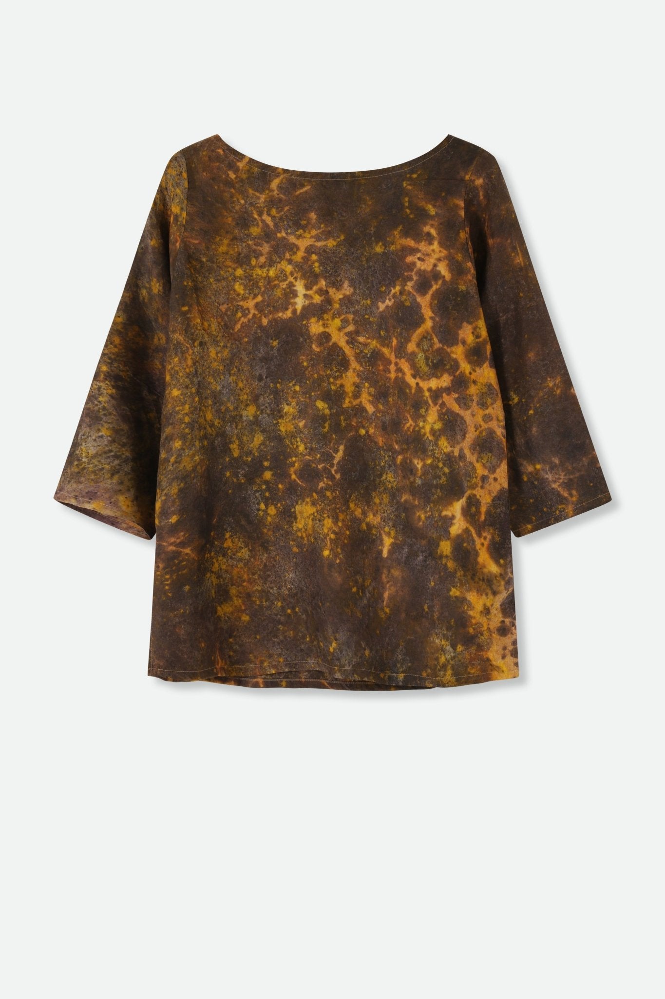 SANCIA BOATNECK 3/4 SLEEVE TOP IN SILK TWILL AMBER - Jarbo