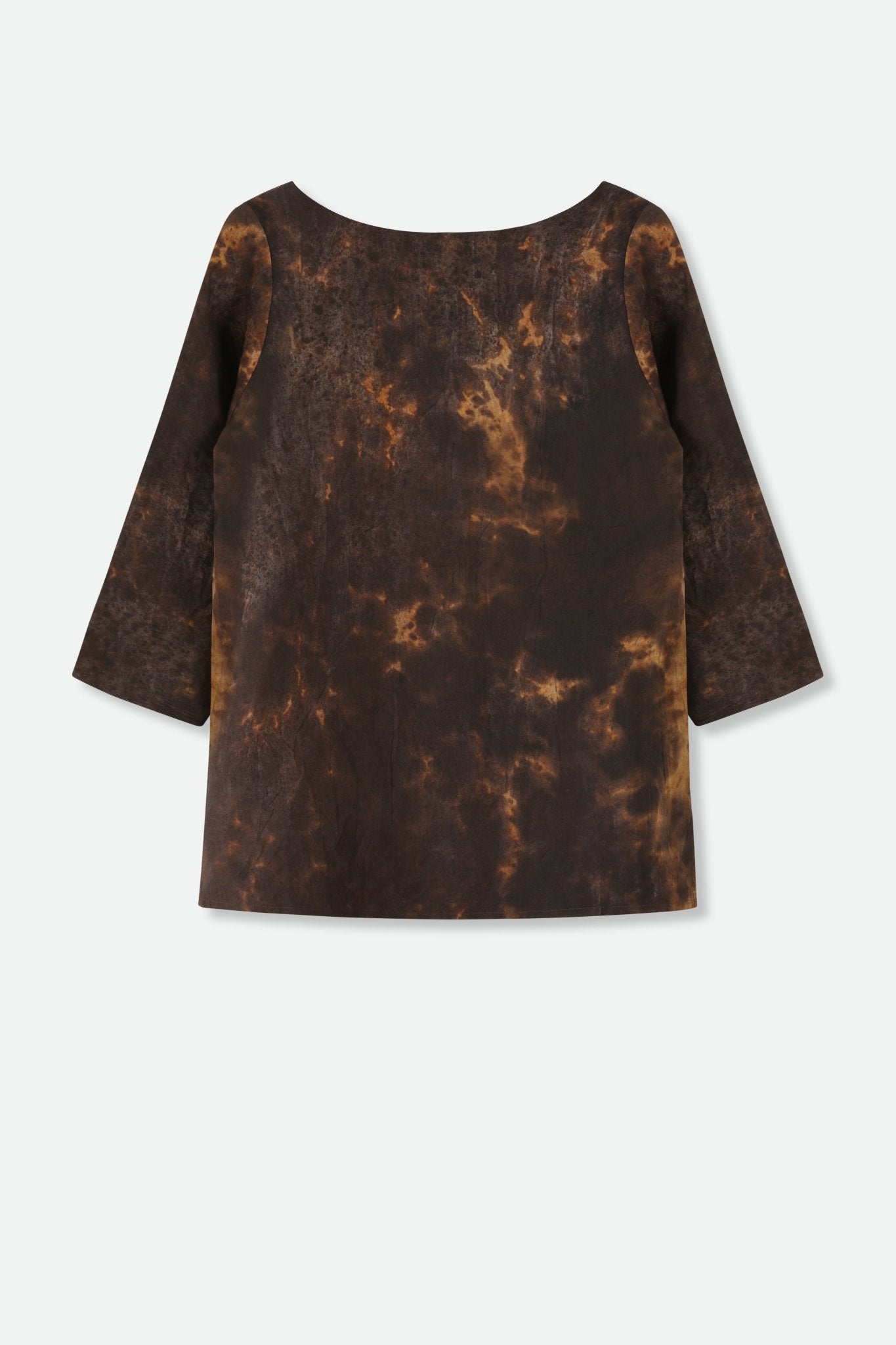 SANCIA BOATNECK 3/4 SLEEVE TOP IN SILK TWILL HYENA MIX - Jarbo