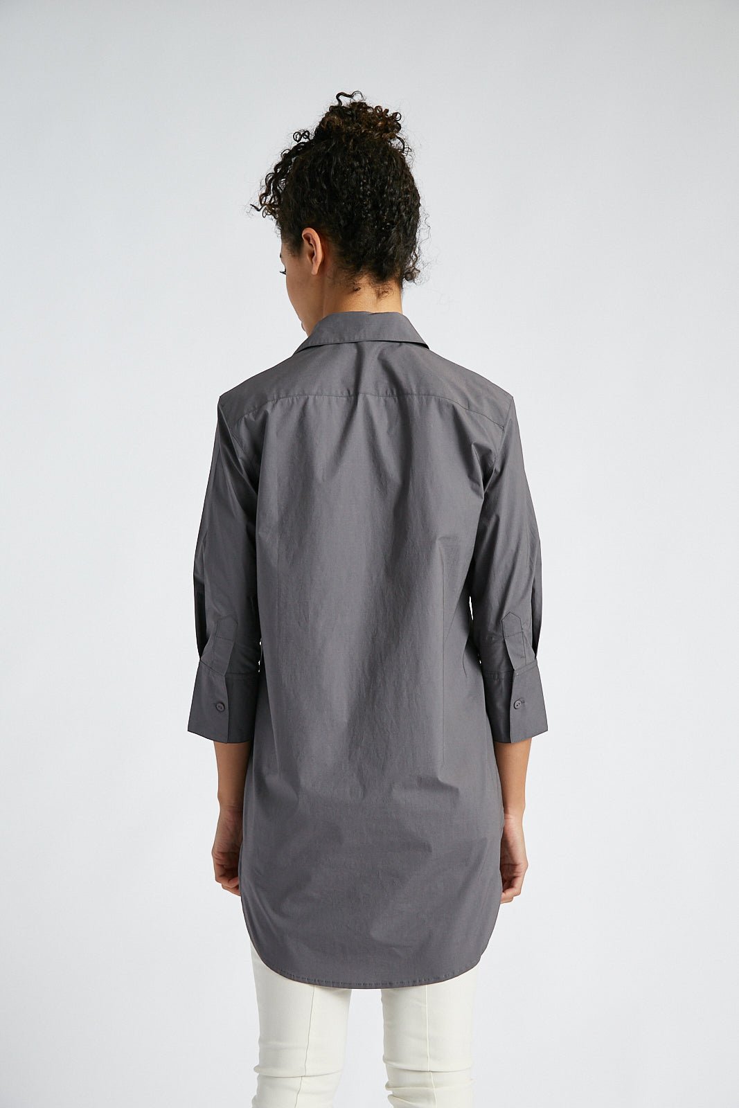 SARLA LONG BUTTON DOWN SHIRT IN ITALIAN STRETCH POPLIN - Jarbo