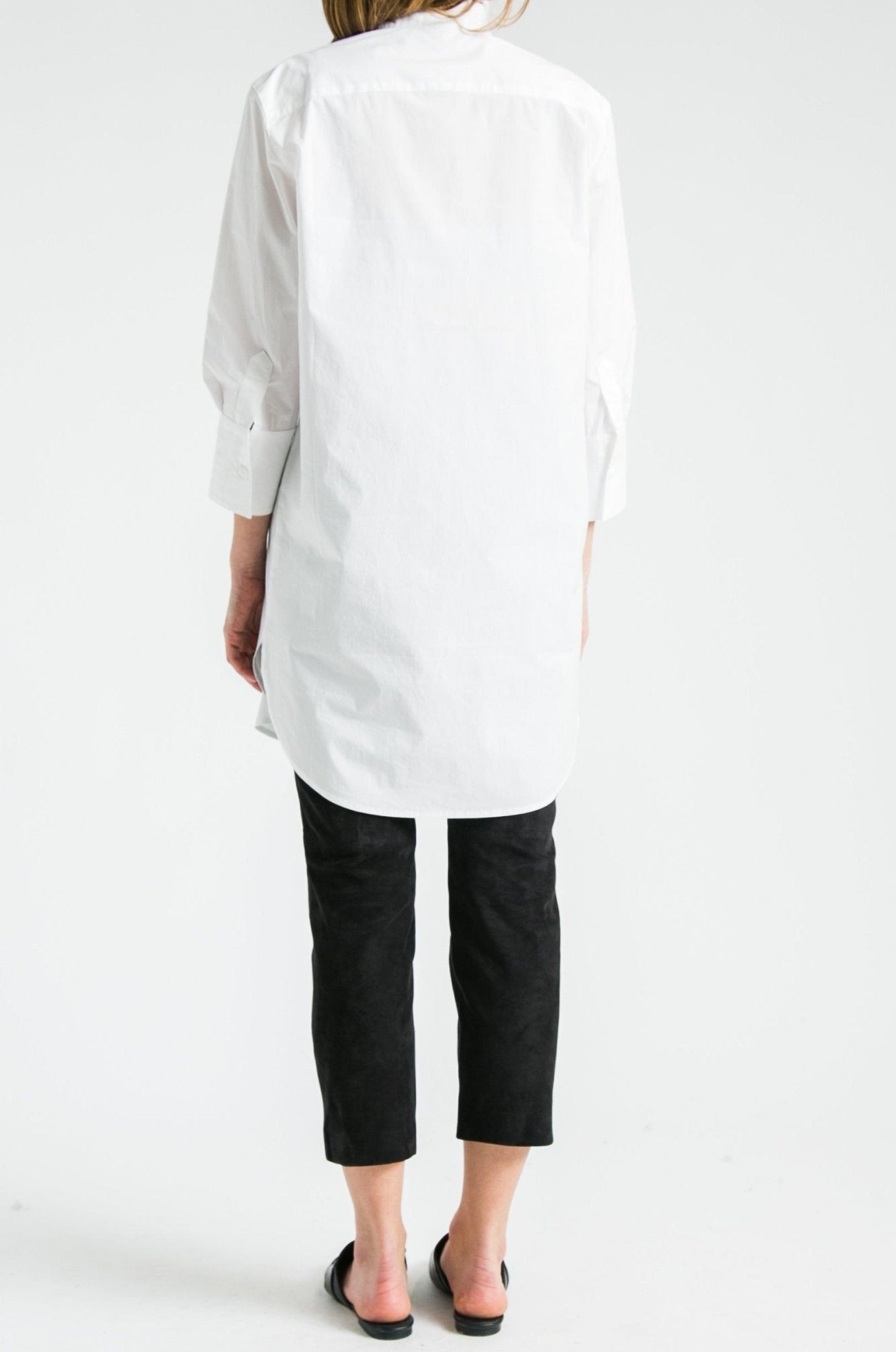 SARLA LONG BUTTON DOWN SHIRT IN ITALIAN STRETCH POPLIN - Jarbo