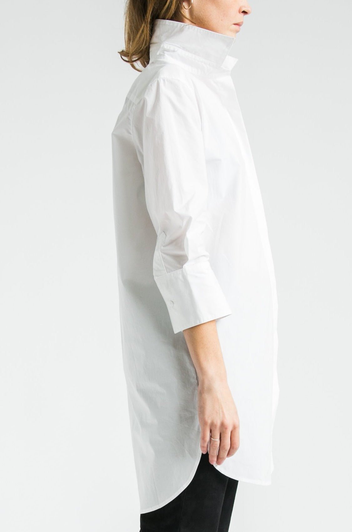 SARLA LONG BUTTON DOWN SHIRT IN ITALIAN STRETCH POPLIN - Jarbo