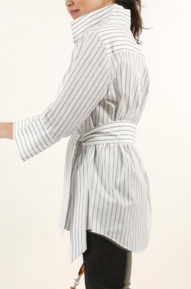 SCARLETT BLOUSE IN ITALIAN POPLIN BLACK & WHITE STRIPE - Jarbo