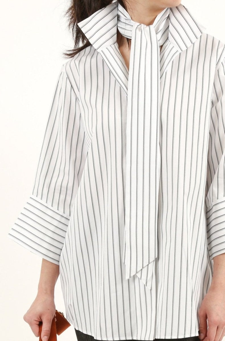 SCARLETT BLOUSE IN ITALIAN POPLIN BLACK & WHITE STRIPE - Jarbo
