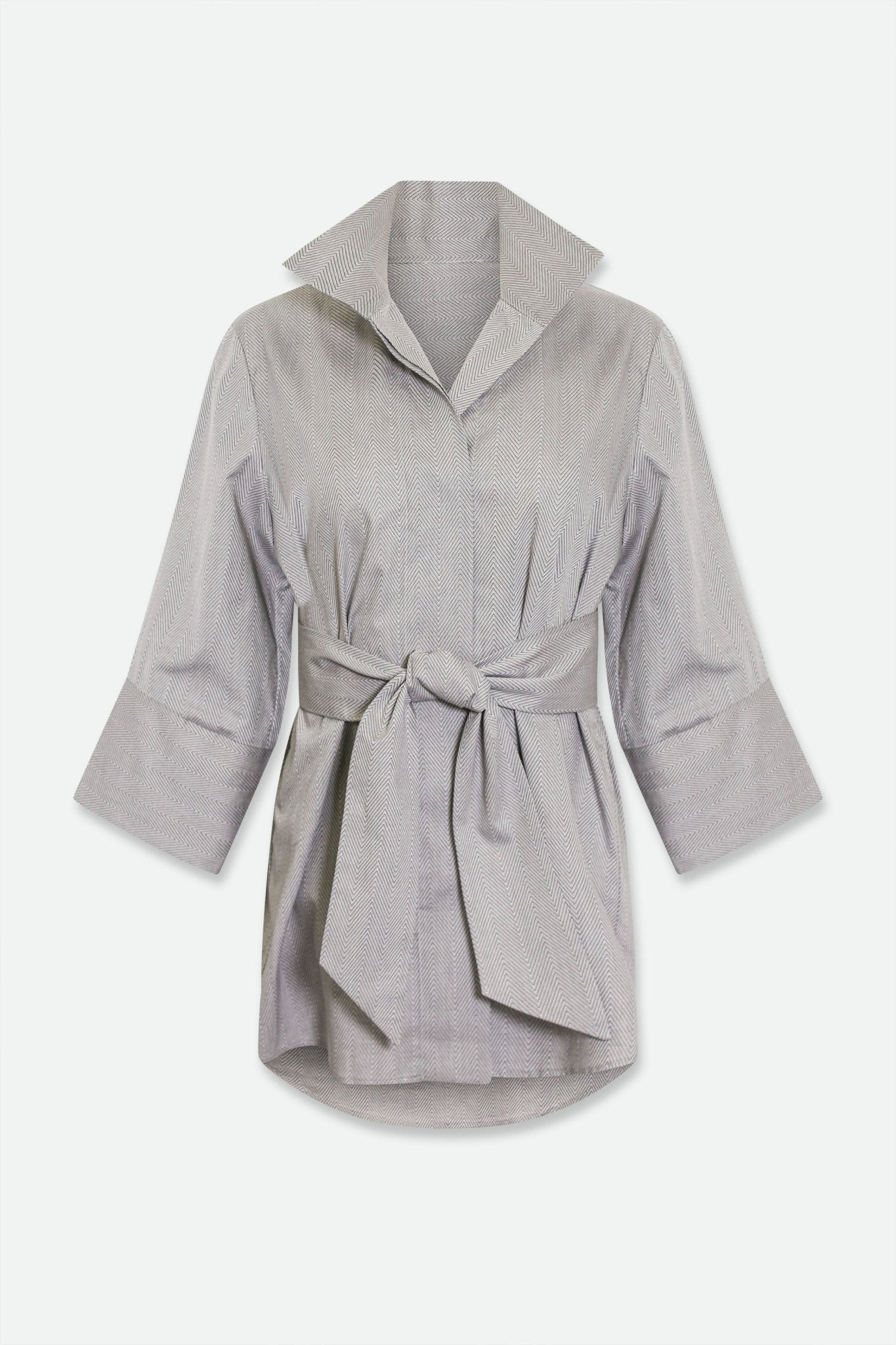 SCARLETT BLOUSE IN ITALIAN POPLIN GREY HERRINGBONE - Jarbo