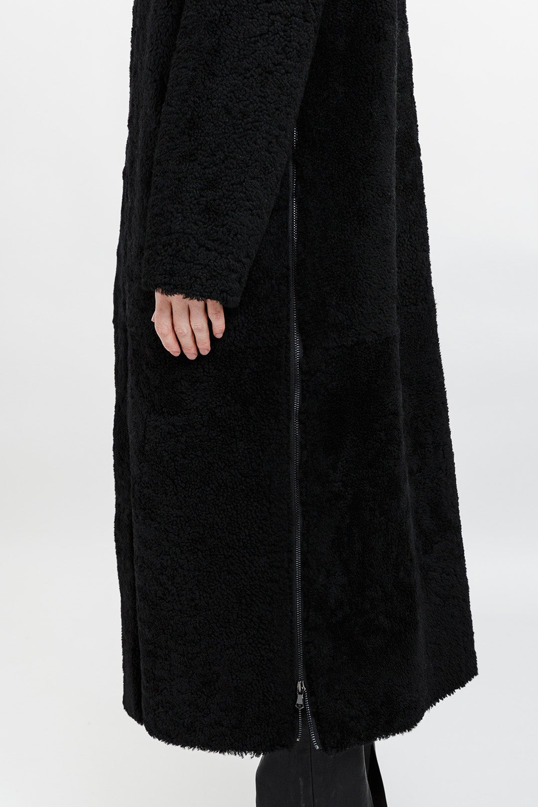 SHEARLING LONG COAT WITH SIDE VENT ZIP - Jarbo