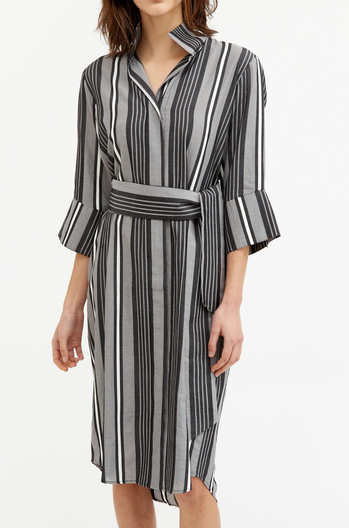 Sophie Stripe Wide Cuff Shirtdress in Italian Cotton Blend