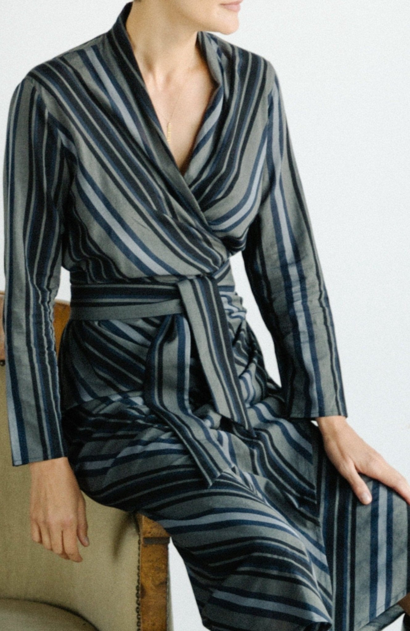 STRIPE WRAP DRESS IN SOFT YARN-DYED COTTON BLEND - Jarbo