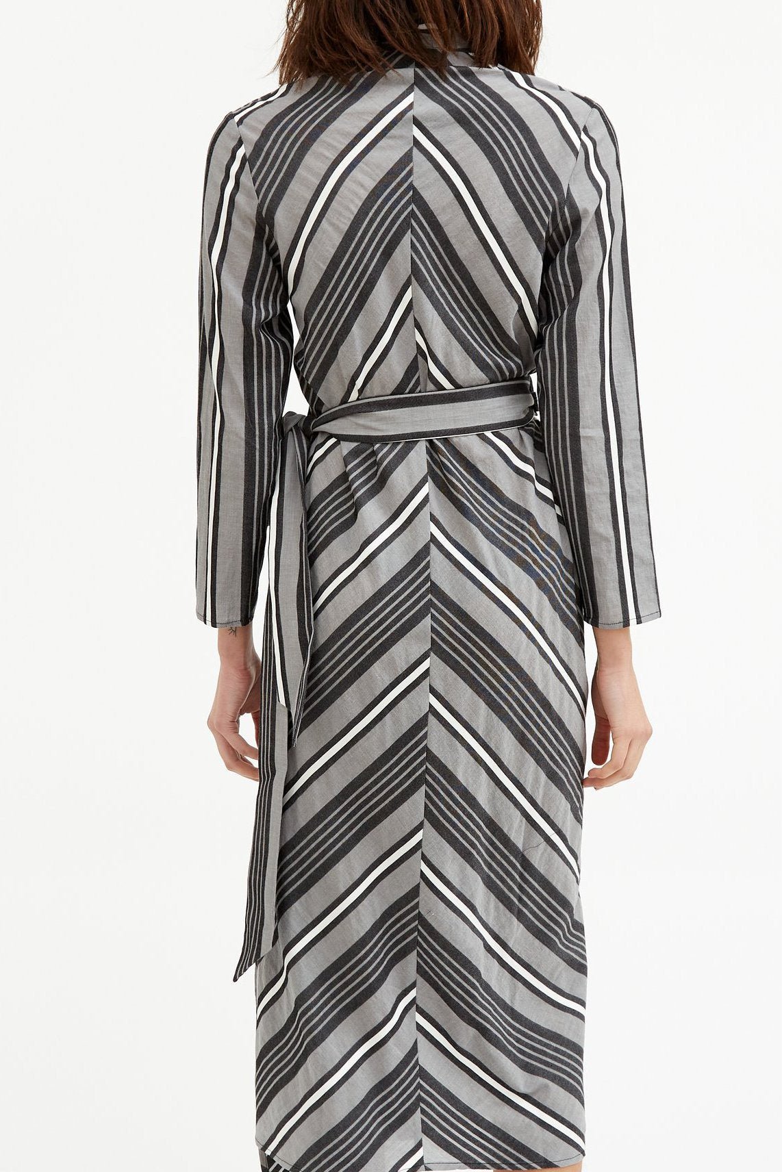 STRIPE WRAP DRESS IN SOFT YARN-DYED COTTON BLEND - Jarbo