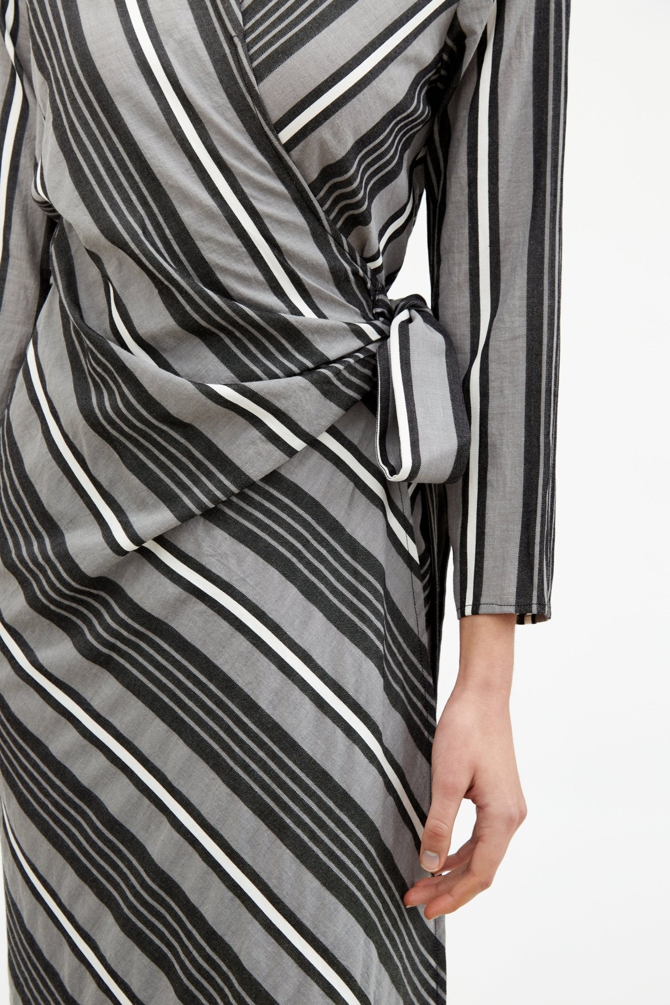 STRIPE WRAP DRESS IN SOFT YARN-DYED COTTON BLEND - Jarbo