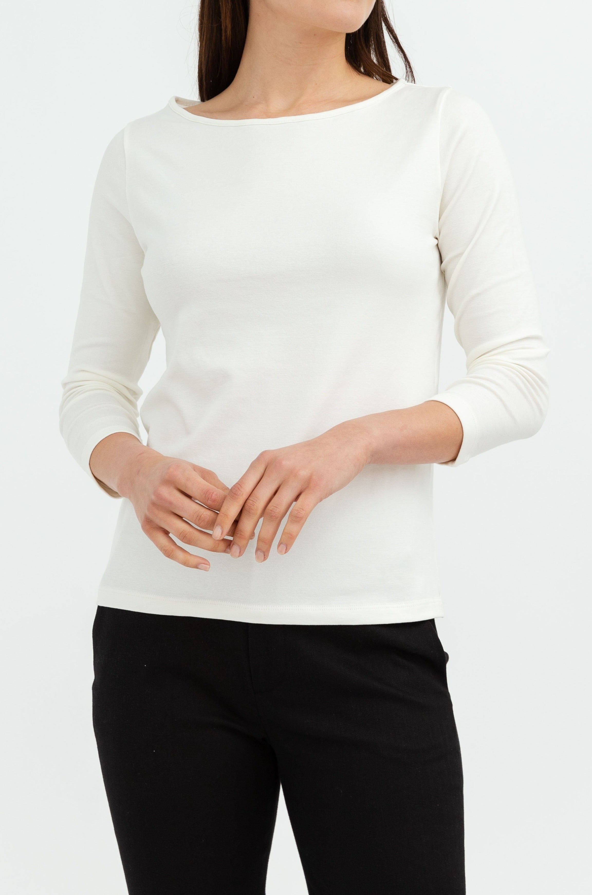 THREE-QUARTER SLEEVE BATEAU IN PIMA COTTON STRETCH - Jarbo