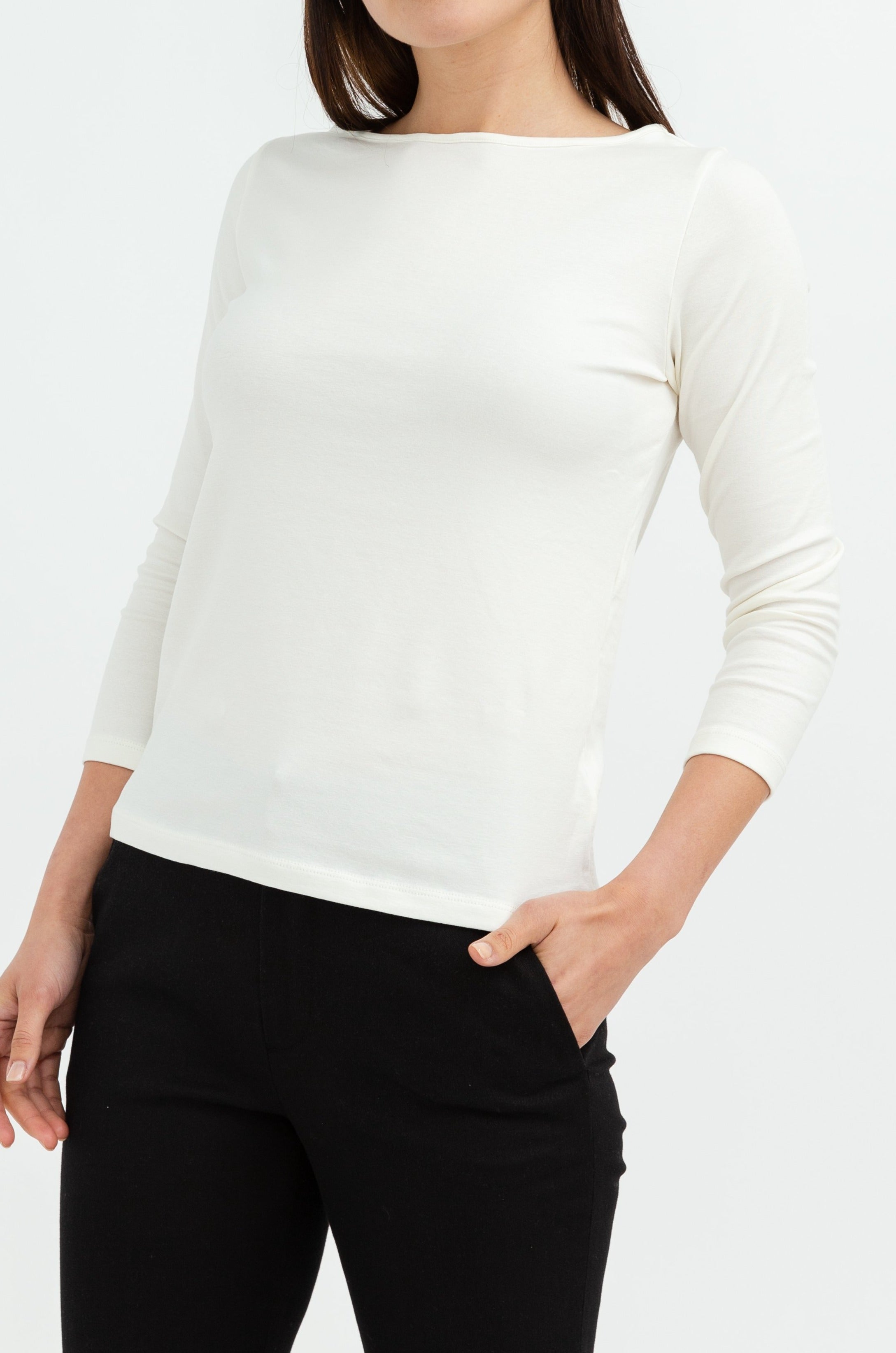 THREE-QUARTER SLEEVE BATEAU IN PIMA COTTON STRETCH - Jarbo