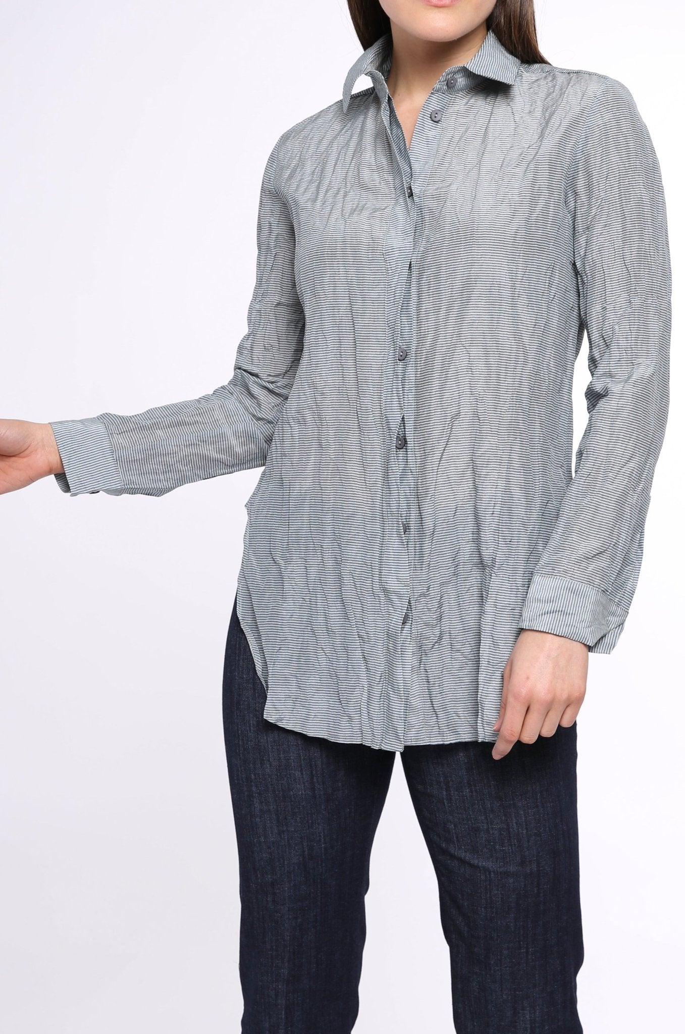 TONAL STRIPE SHIRT IN TEXTURED COTTON-SILK BLEND - Jarbo