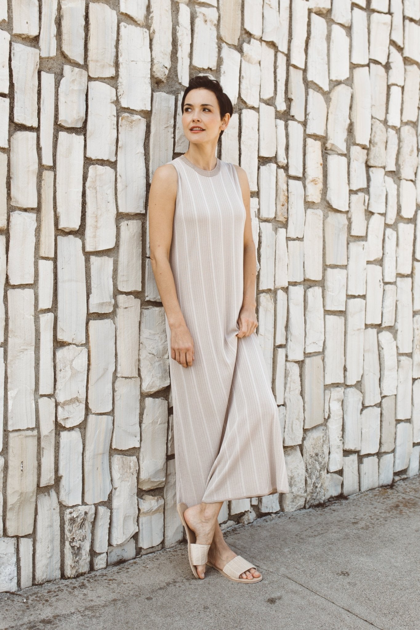 Two-Tone Rib Dress in High Twist Cotton Two-Tone Rib Dress in High Twist Cotton