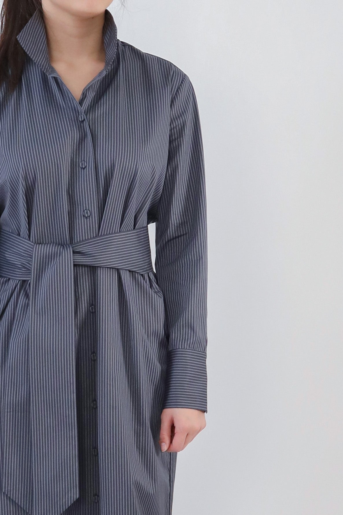 ULTIMO SHIRTDRESS IN PREMIUM ITALIAN COTTON DARK GREY STRIPE - Jarbo