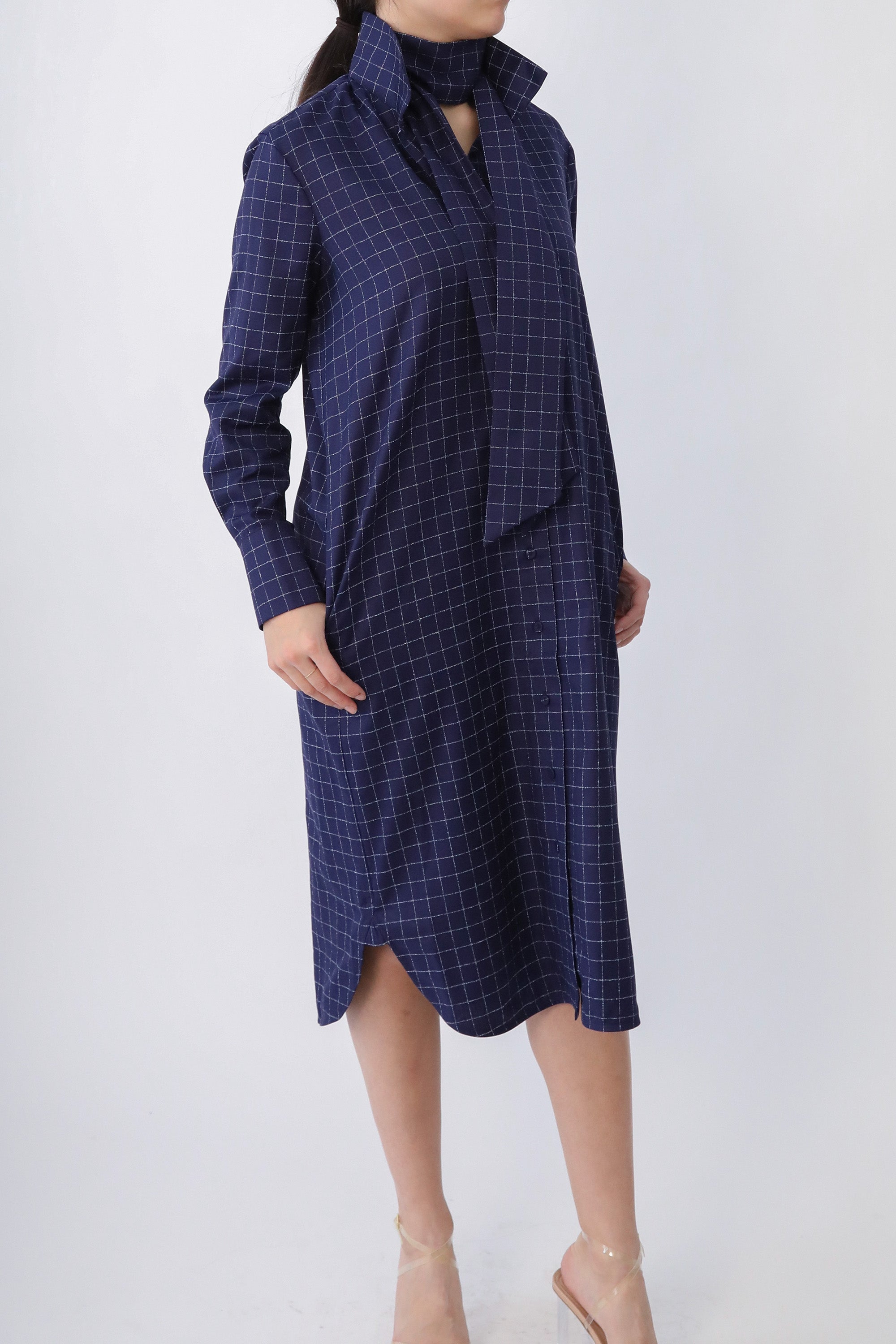 ULTIMO SHIRTDRESS IN PREMIUM ITALIAN COTTON DEEP BLUE SQUARE - Jarbo