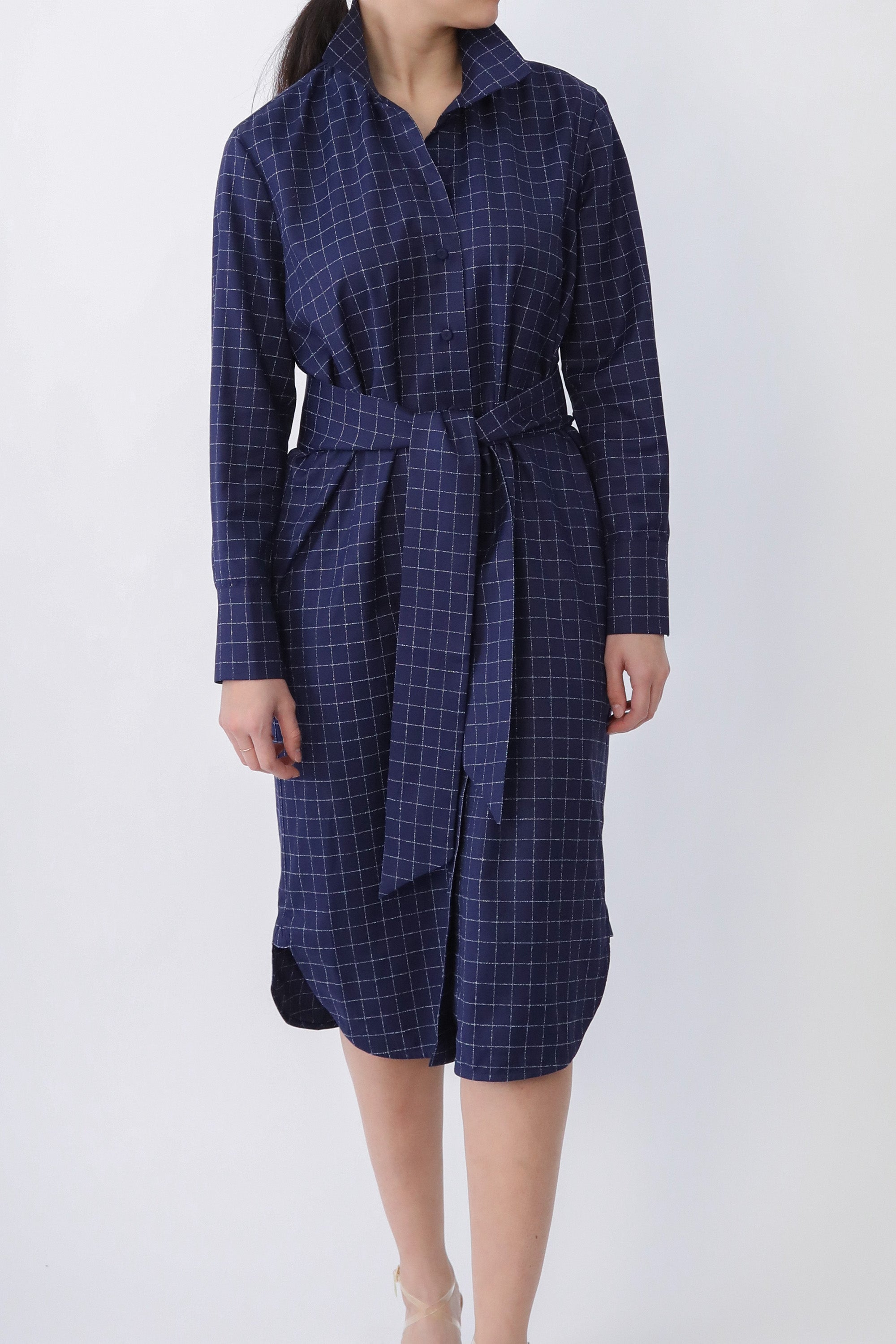 ULTIMO SHIRTDRESS IN PREMIUM ITALIAN COTTON DEEP BLUE SQUARE - Jarbo