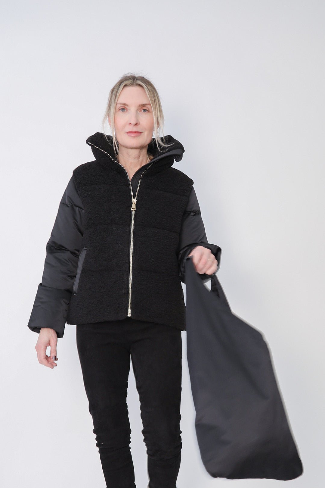 VAL THORENS COAT IN SHEARLING AND SATIN GOOSE DOWN - Jarbo
