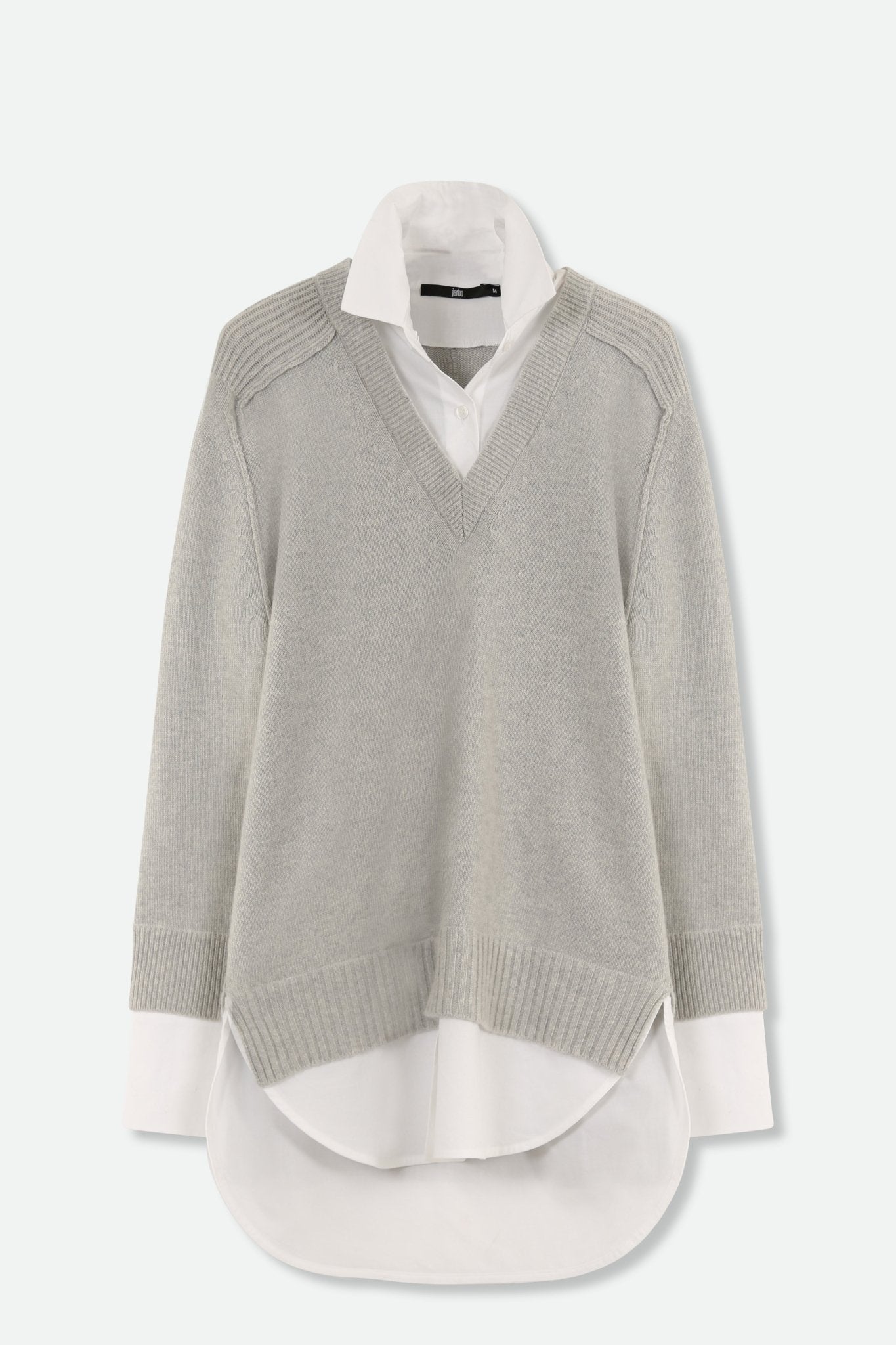 VINNIE SHIRTED V-NECK IN ZEGNA BARUFFA BABA MULTIFILO AND FINE ITALIAN STRETCH POPLIN - Jarbo