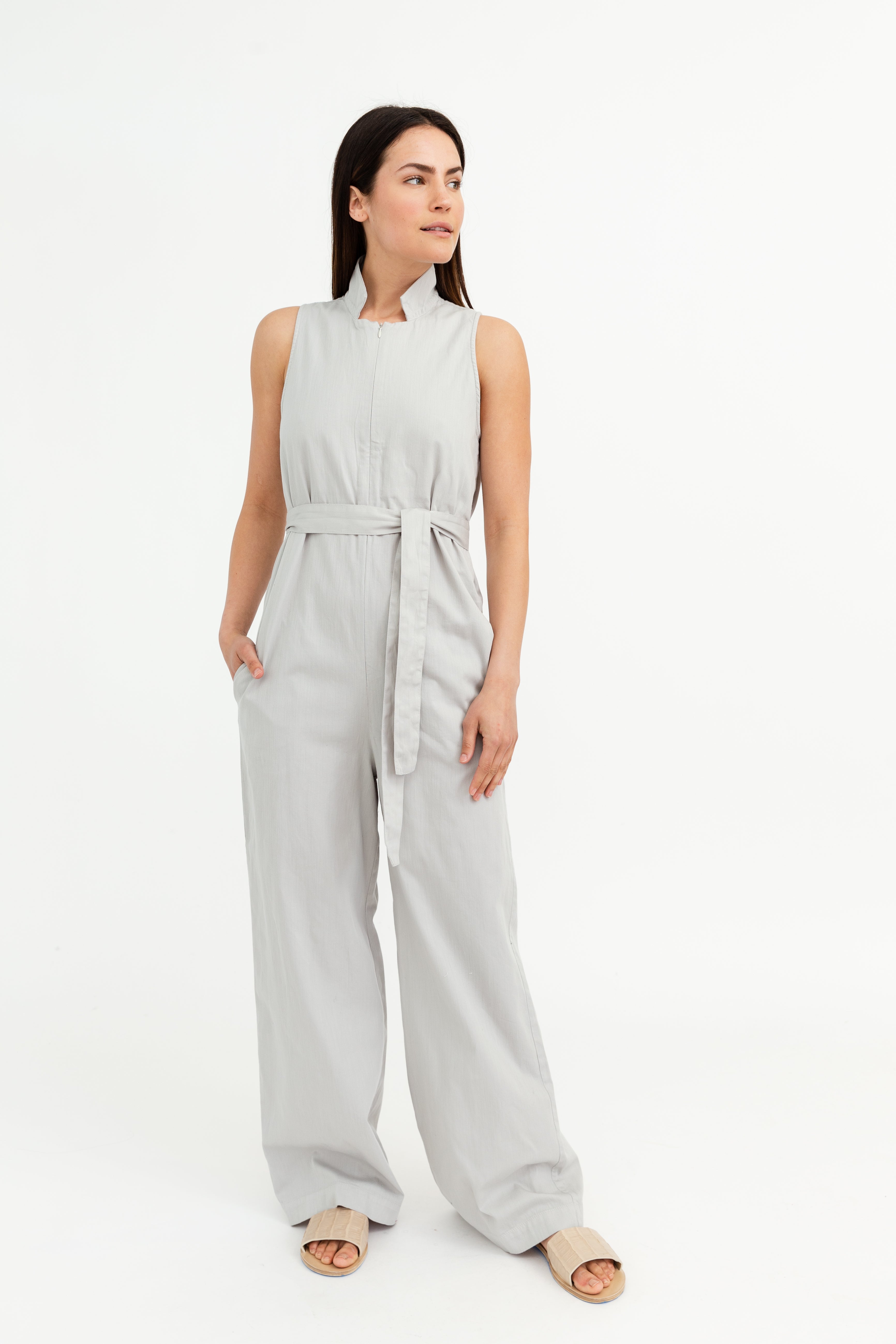 ZOLA HIGH COLLAR SLEEVELESS JUMPSUIT IN COTTON - Jarbo