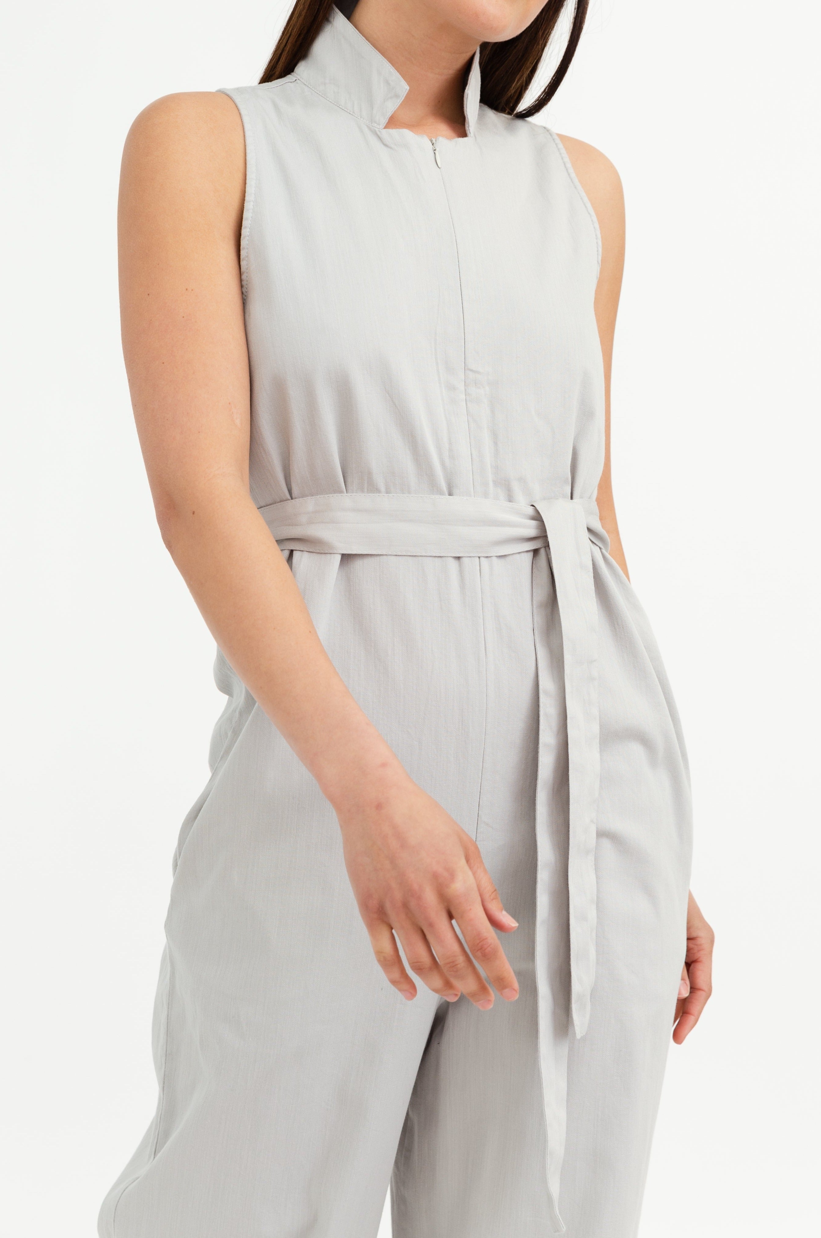 ZOLA HIGH COLLAR SLEEVELESS JUMPSUIT IN COTTON - Jarbo