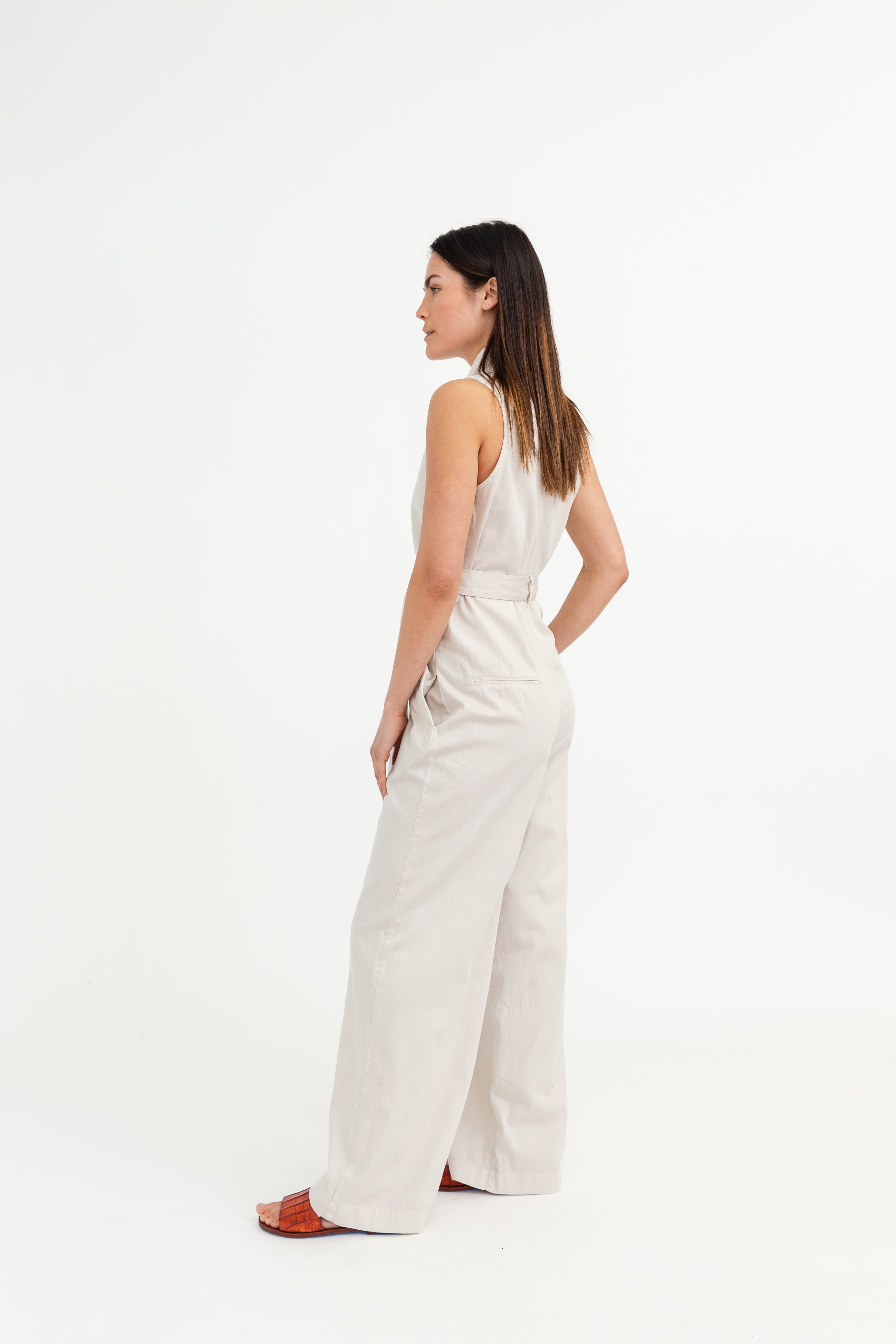 ZOLA HIGH COLLAR SLEEVELESS JUMPSUIT IN COTTON - Jarbo