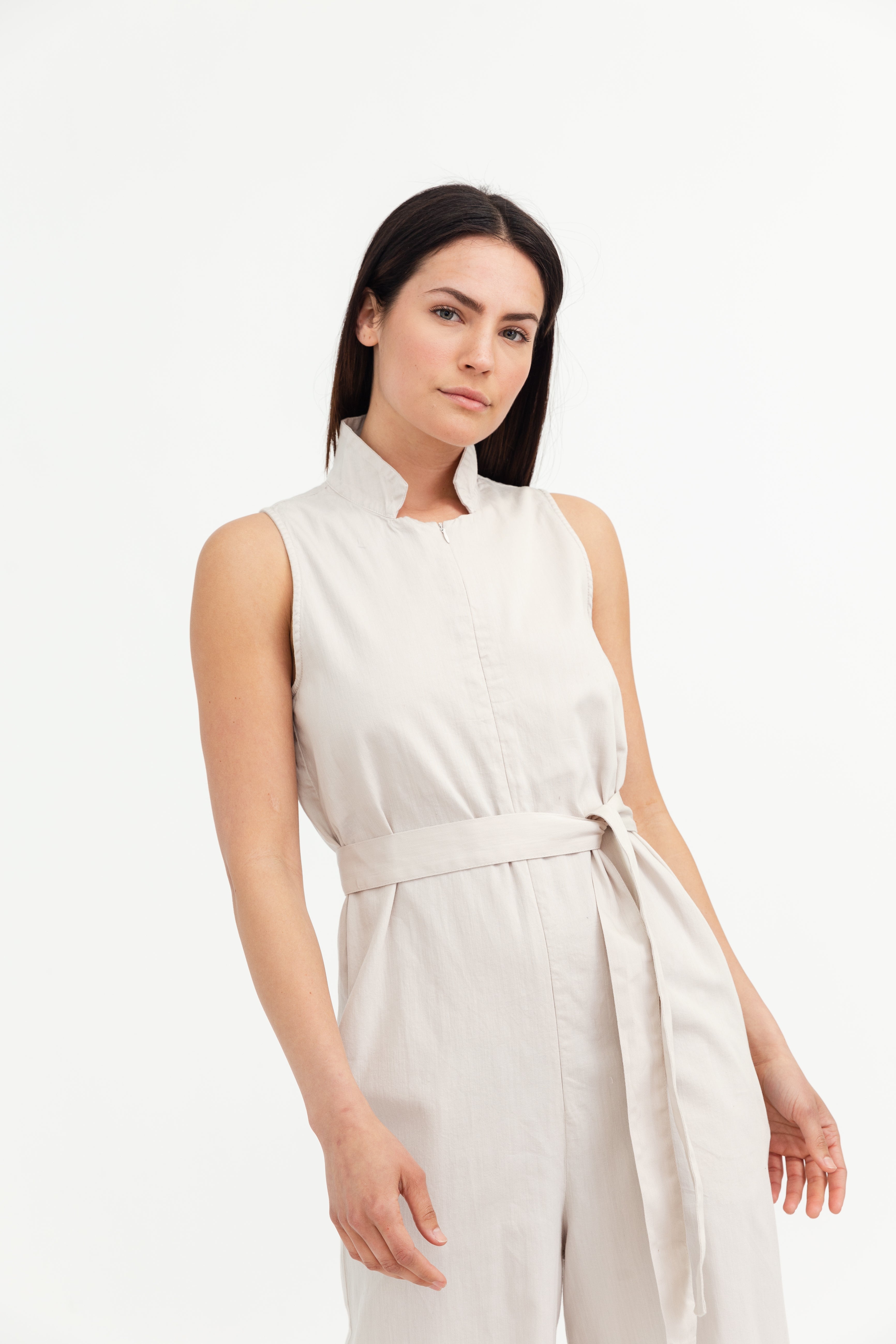 ZOLA HIGH COLLAR SLEEVELESS JUMPSUIT IN COTTON - Jarbo