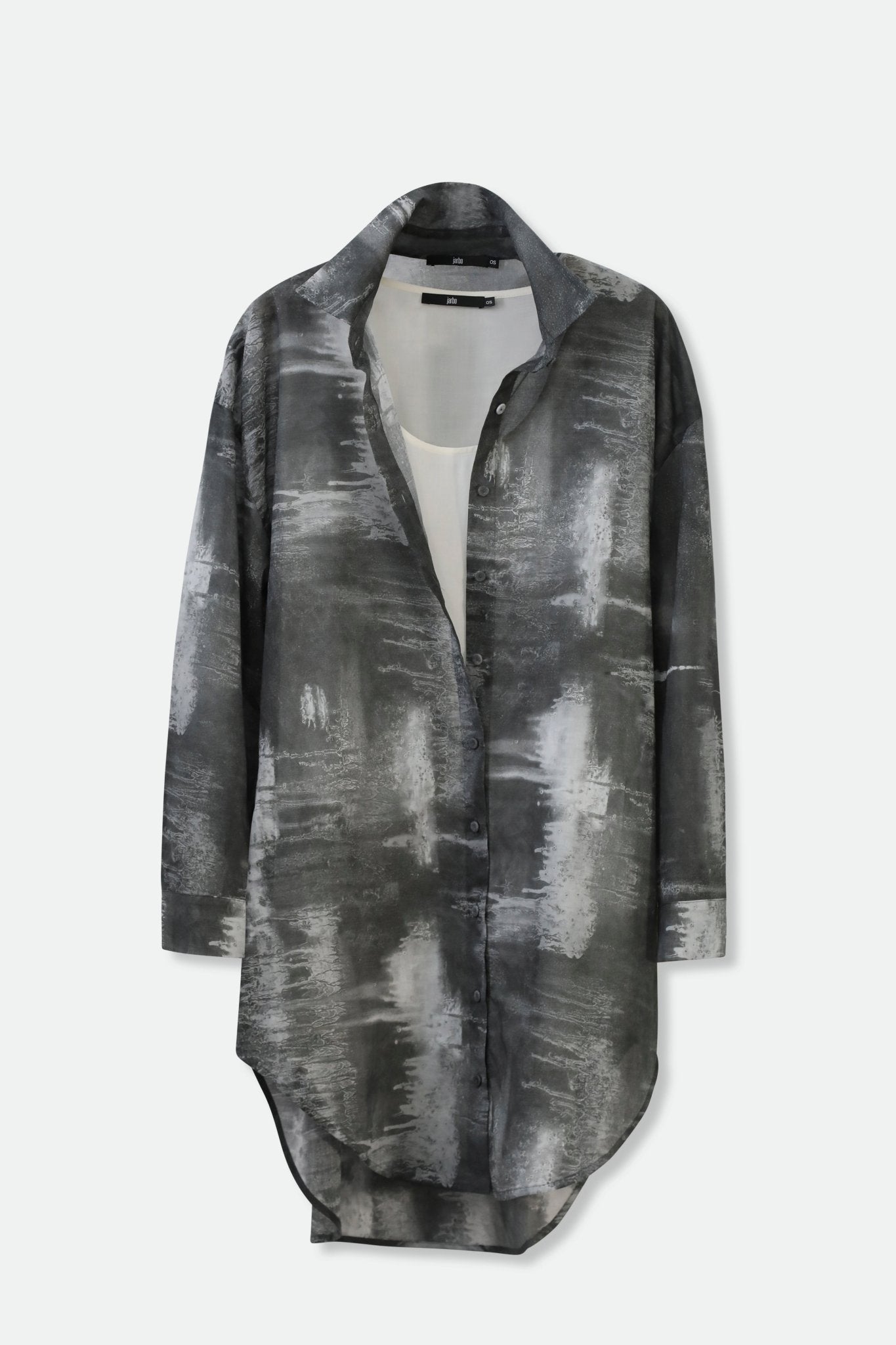 ZURI LAYERED TUNIC SHIRT IN ITALIAN COTTON VOILE GREY STORM - Jarbo