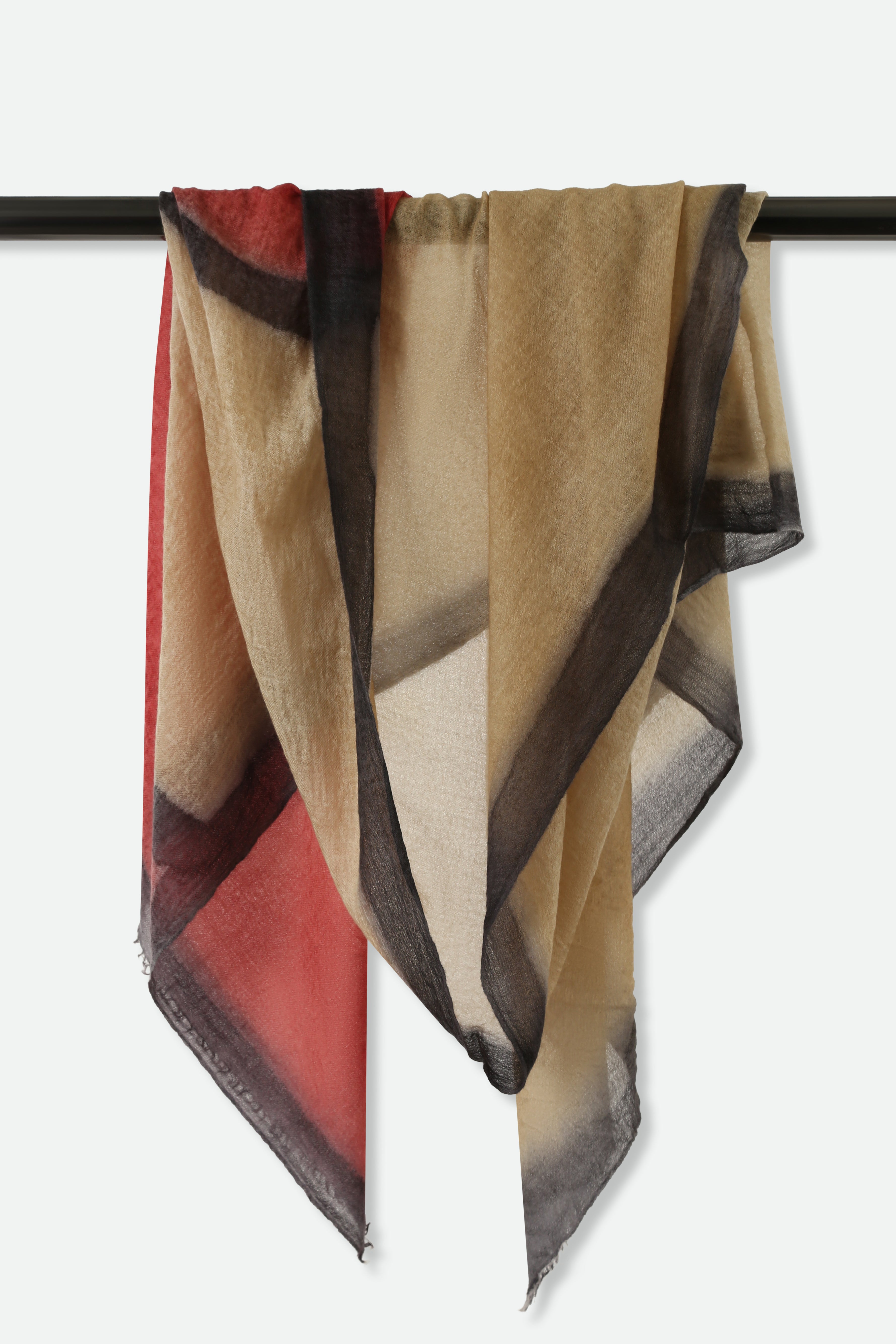 BORDERED BEIGE SCARF IN HAND DYED CASHMERE