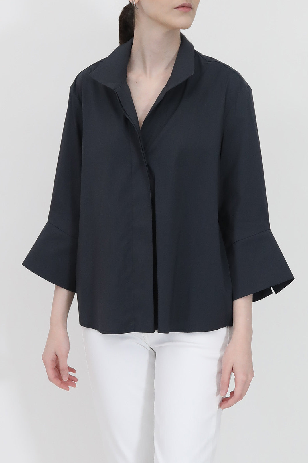 SANDRINE WIDE-CUFF SHIRT IN ITALIAN COTTON POPLIN