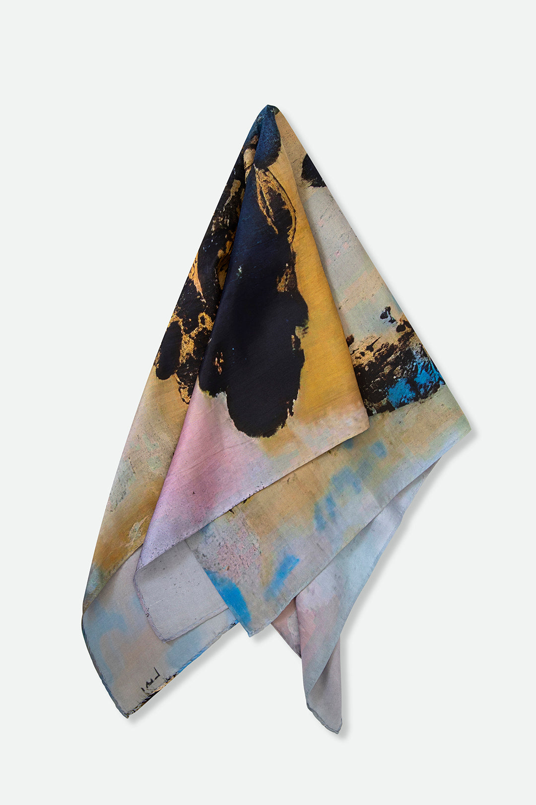 SILK TWILL SQUARE SCARF OCHRE SILVER