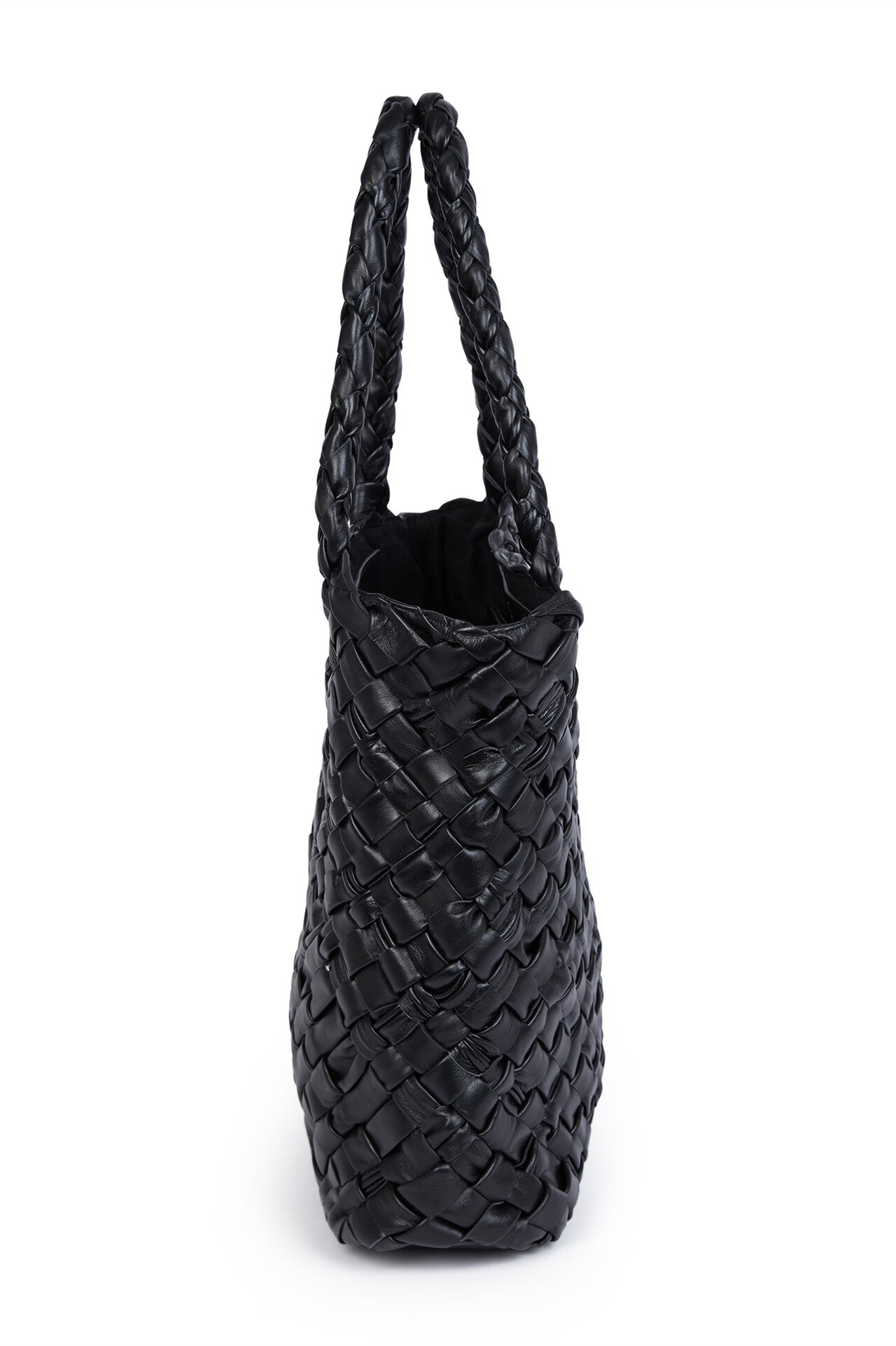 MELANIE ITALIAN WOVEN LEATHER HANDBAG IN BLACK