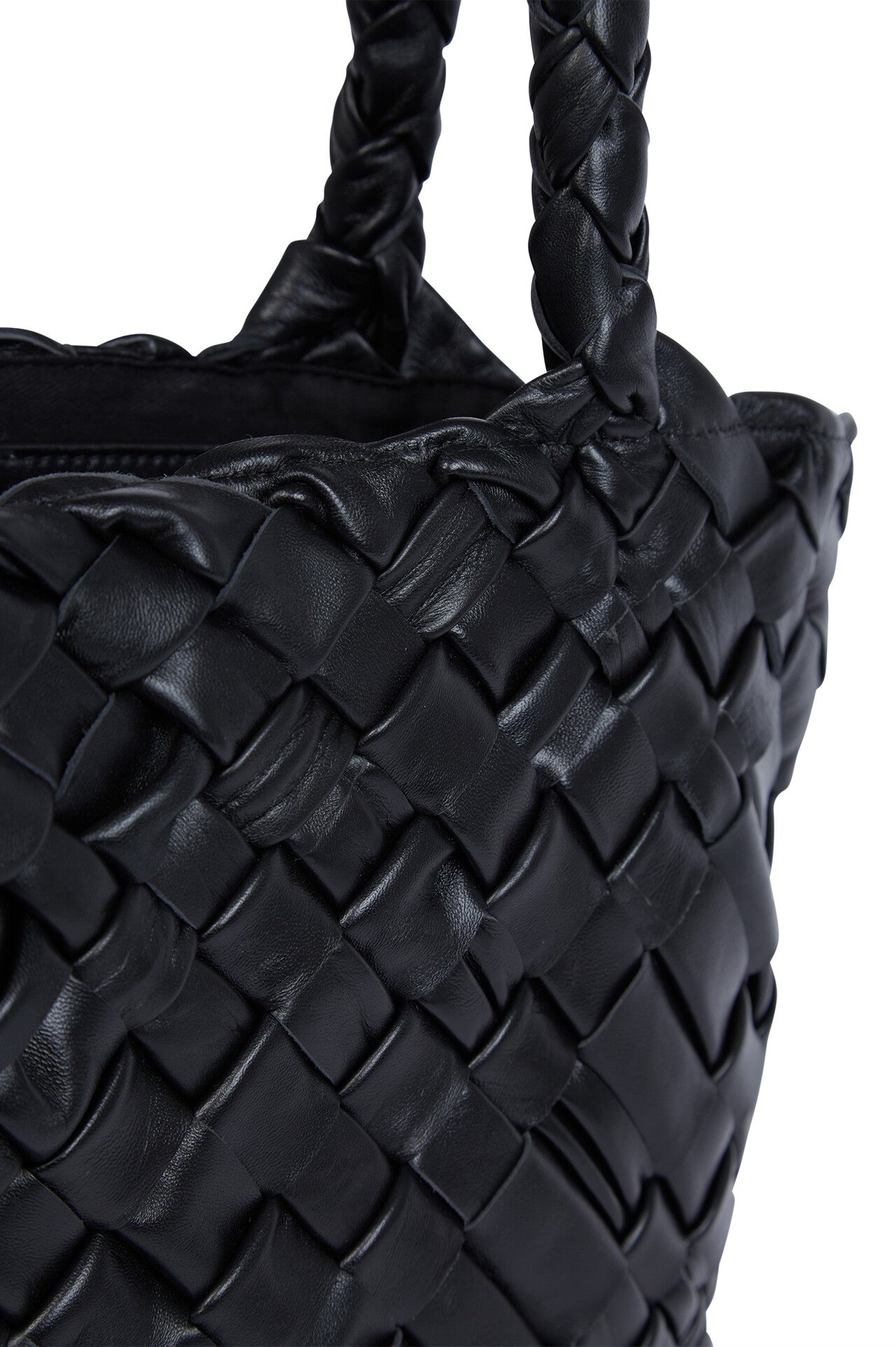 MELANIE ITALIAN WOVEN LEATHER HANDBAG IN BLACK