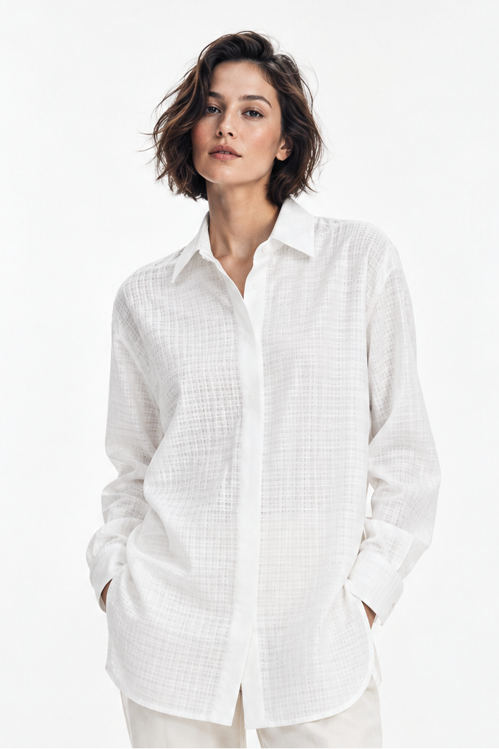 ADRIA SHIRT IN ITALIAN COTTON WHITE WEAVE