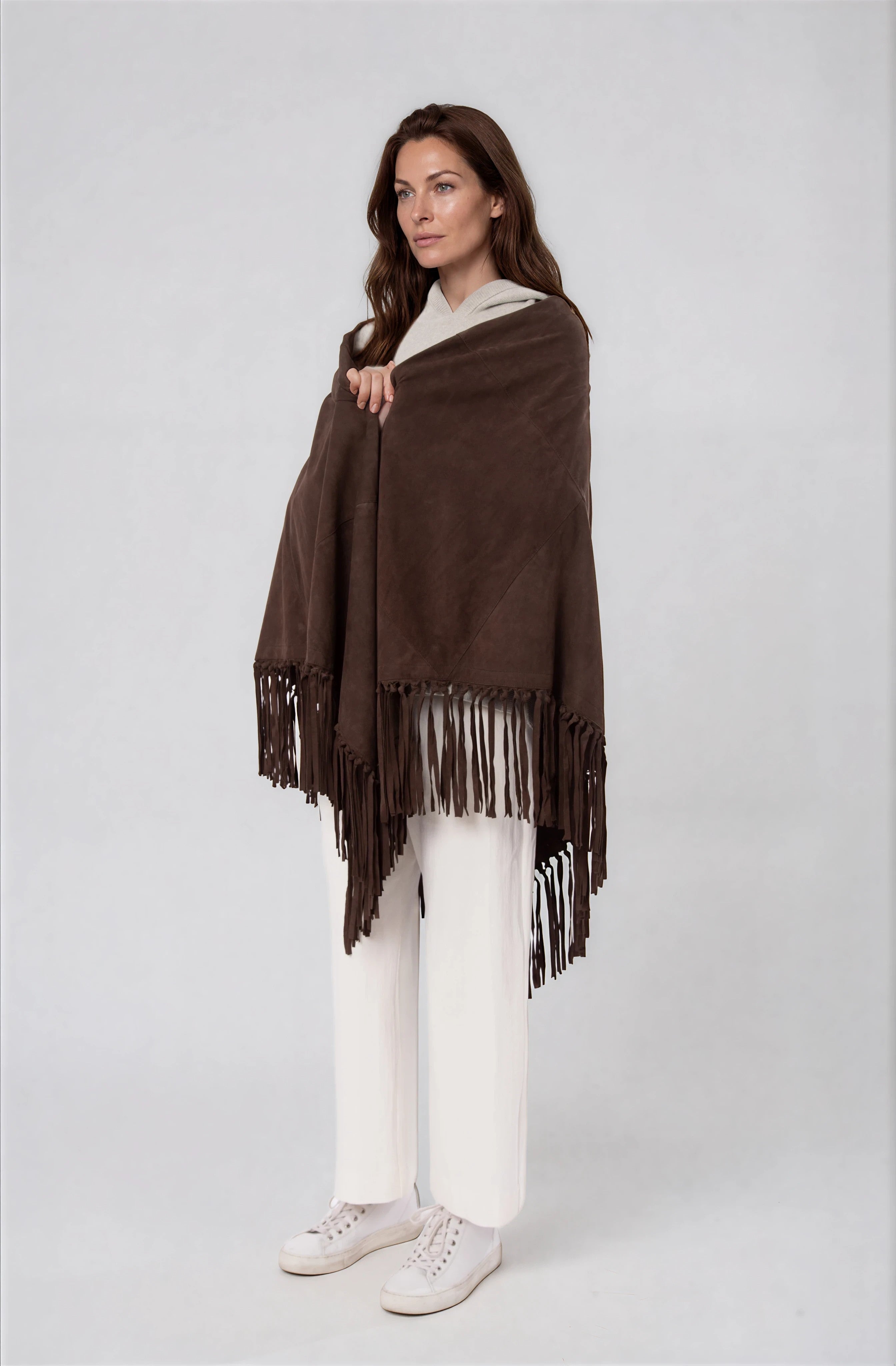 STELLAN SUEDE FRINGE WRAP IN DARK BROWN