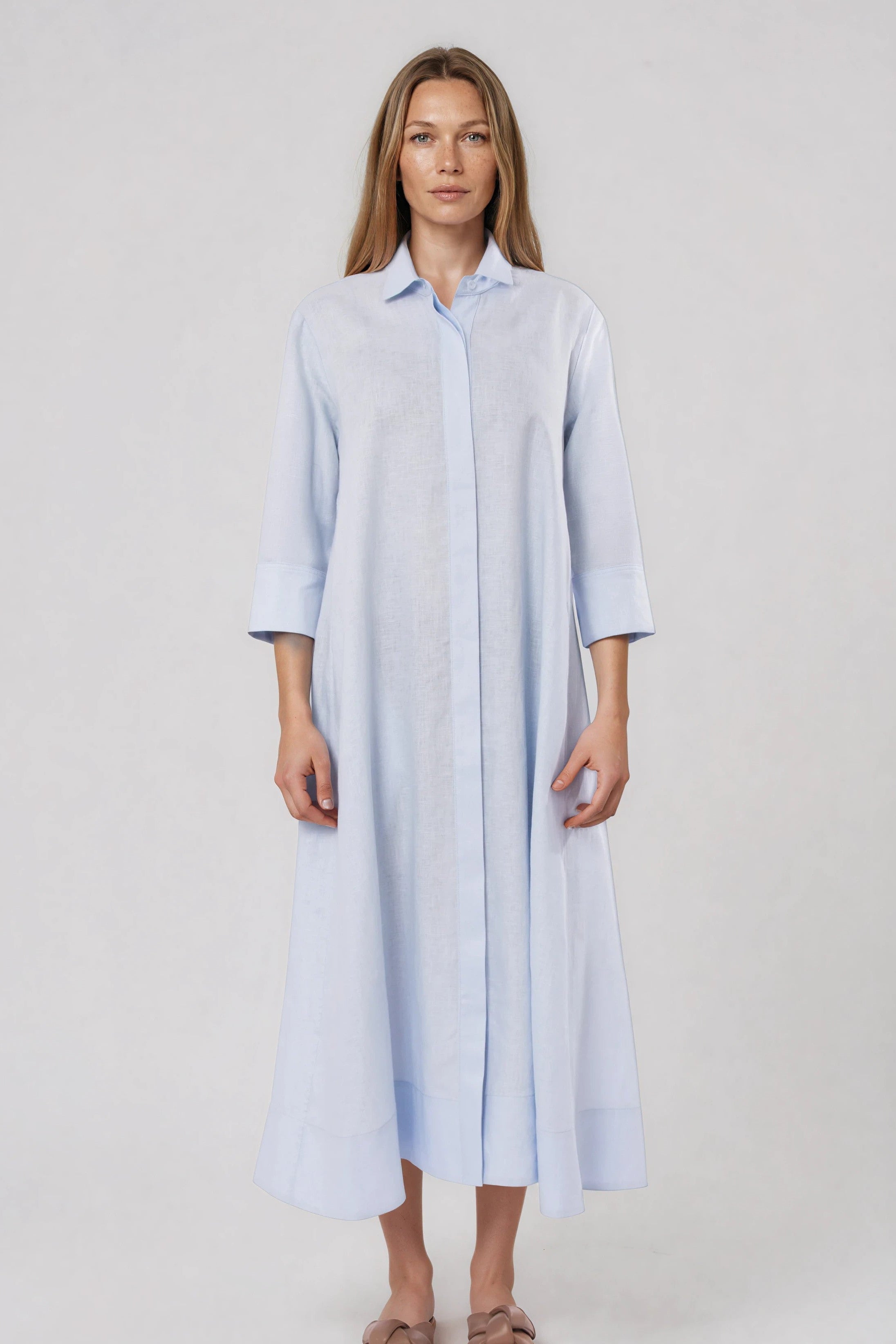 DANNI DRESS IN ITALIAN LINEN FRANCIA LIGHT BLUE