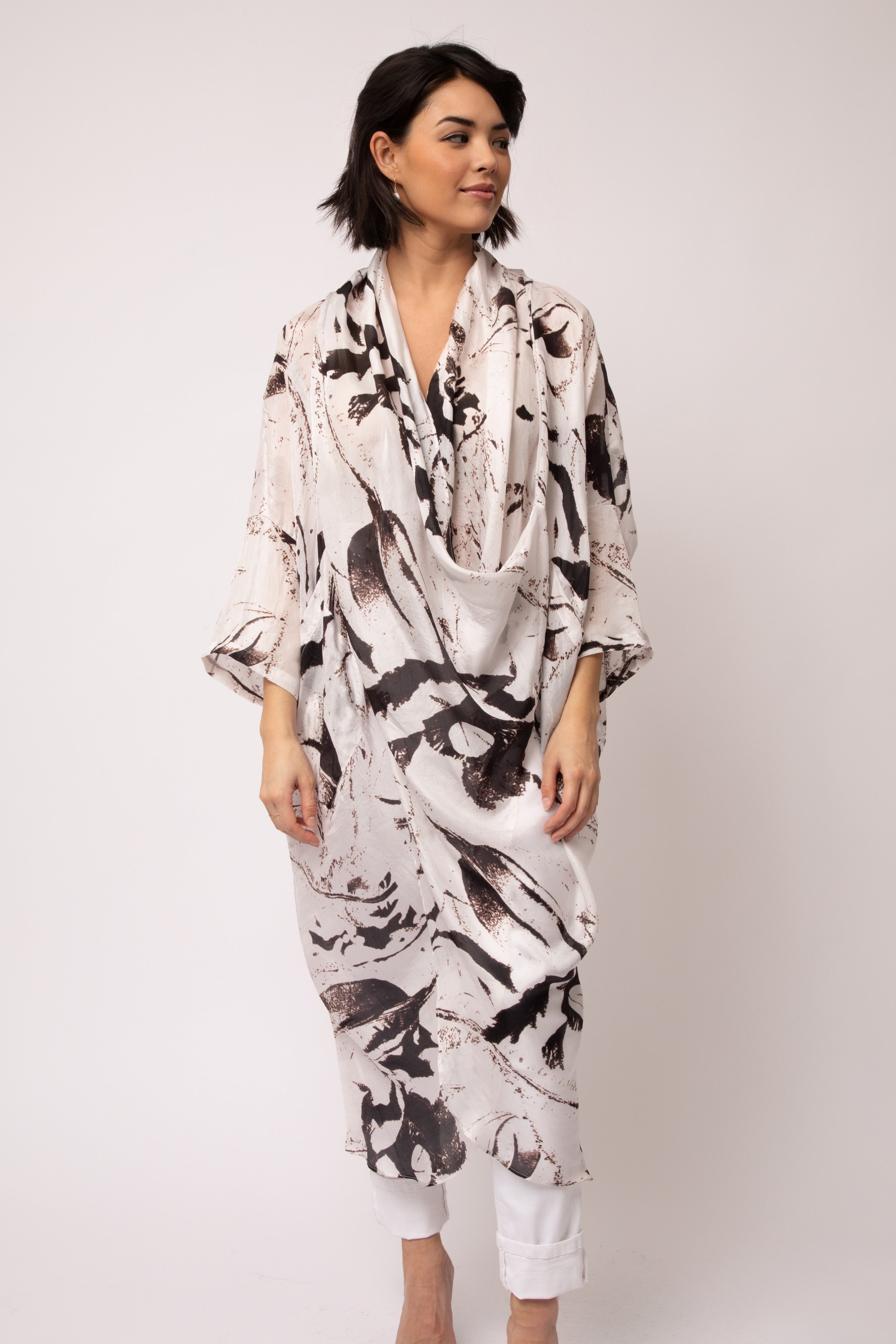 ATHENA CAPE WRAP IN SILK VOILE IN TRACE OF SPRING