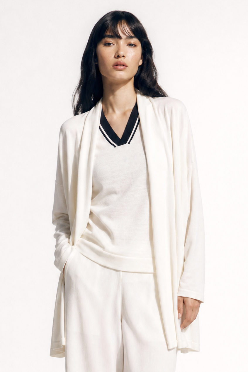 CADE SHAWL CARDIGAN IN FINE GAUGE ITALIAN SILK COTTON