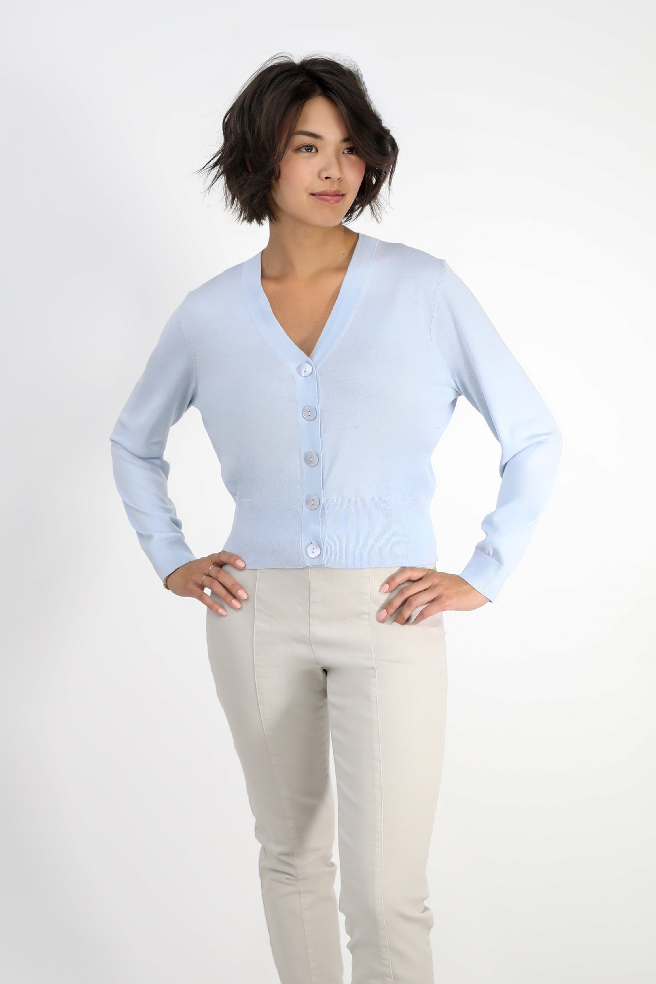 CALLI BUTTON CARDI FINE GAUGE ITALIAN SILK COTTON