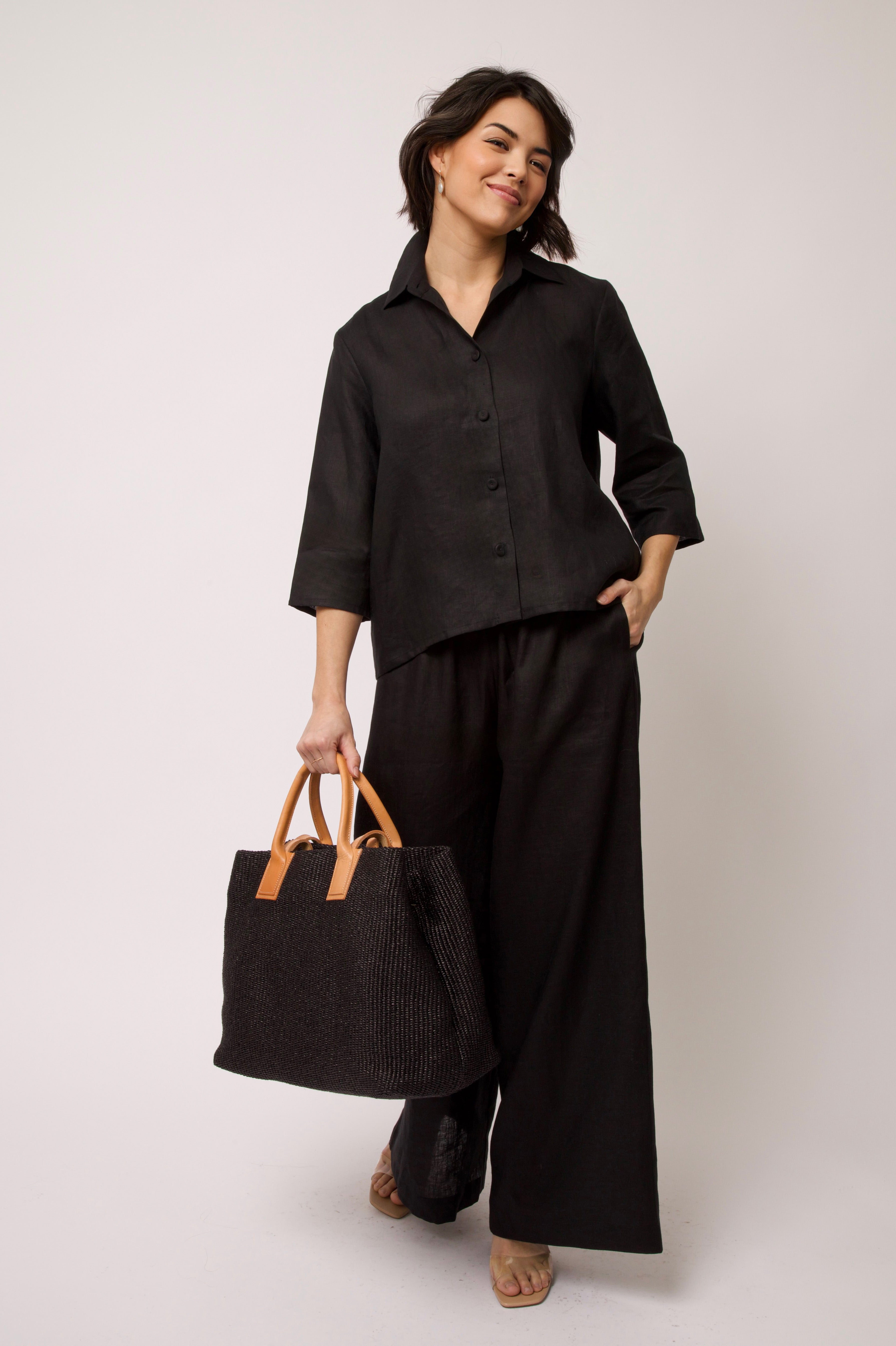 LISBON LARGE ITALIAN TOTE IN BLACK