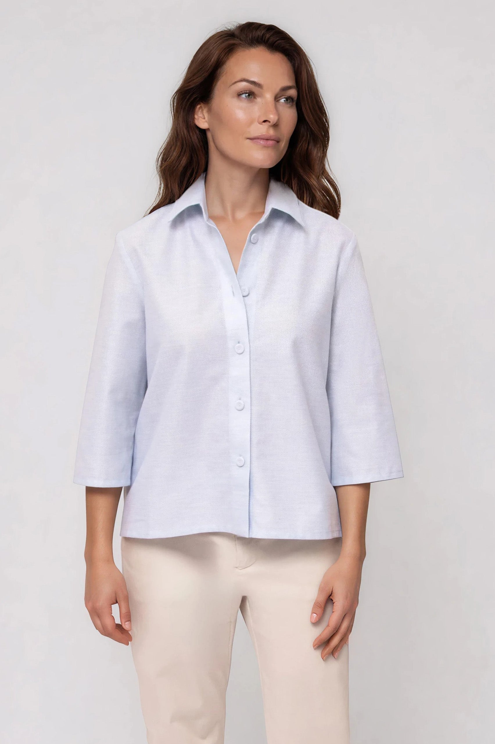 CESARE CAMP SHIRT IN ITALIAN COTTON PIQUE LIGHT BLUE HONEYCOMB