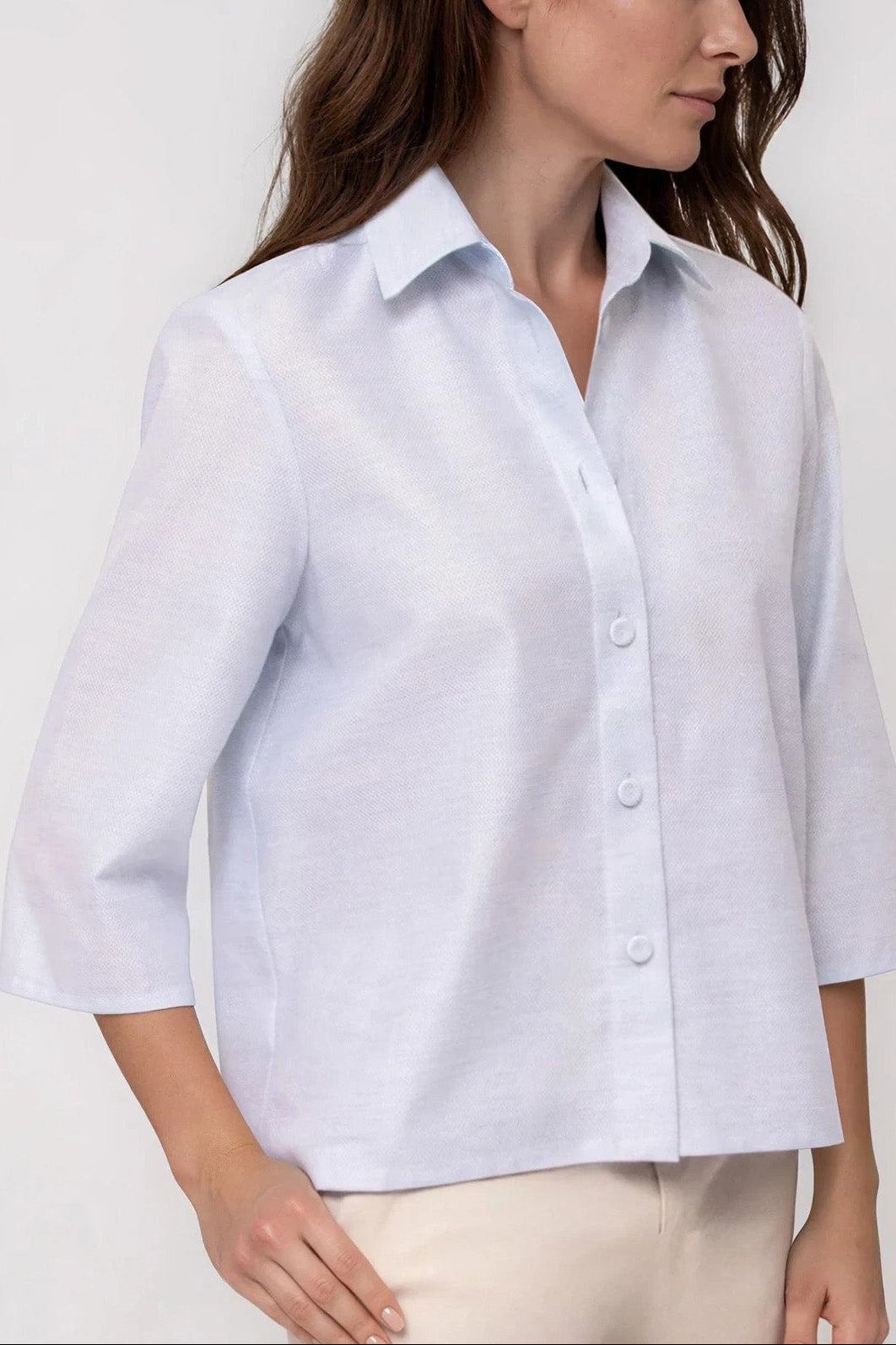 CESARE CAMP SHIRT IN ITALIAN COTTON PIQUE LIGHT BLUE HONEYCOMB