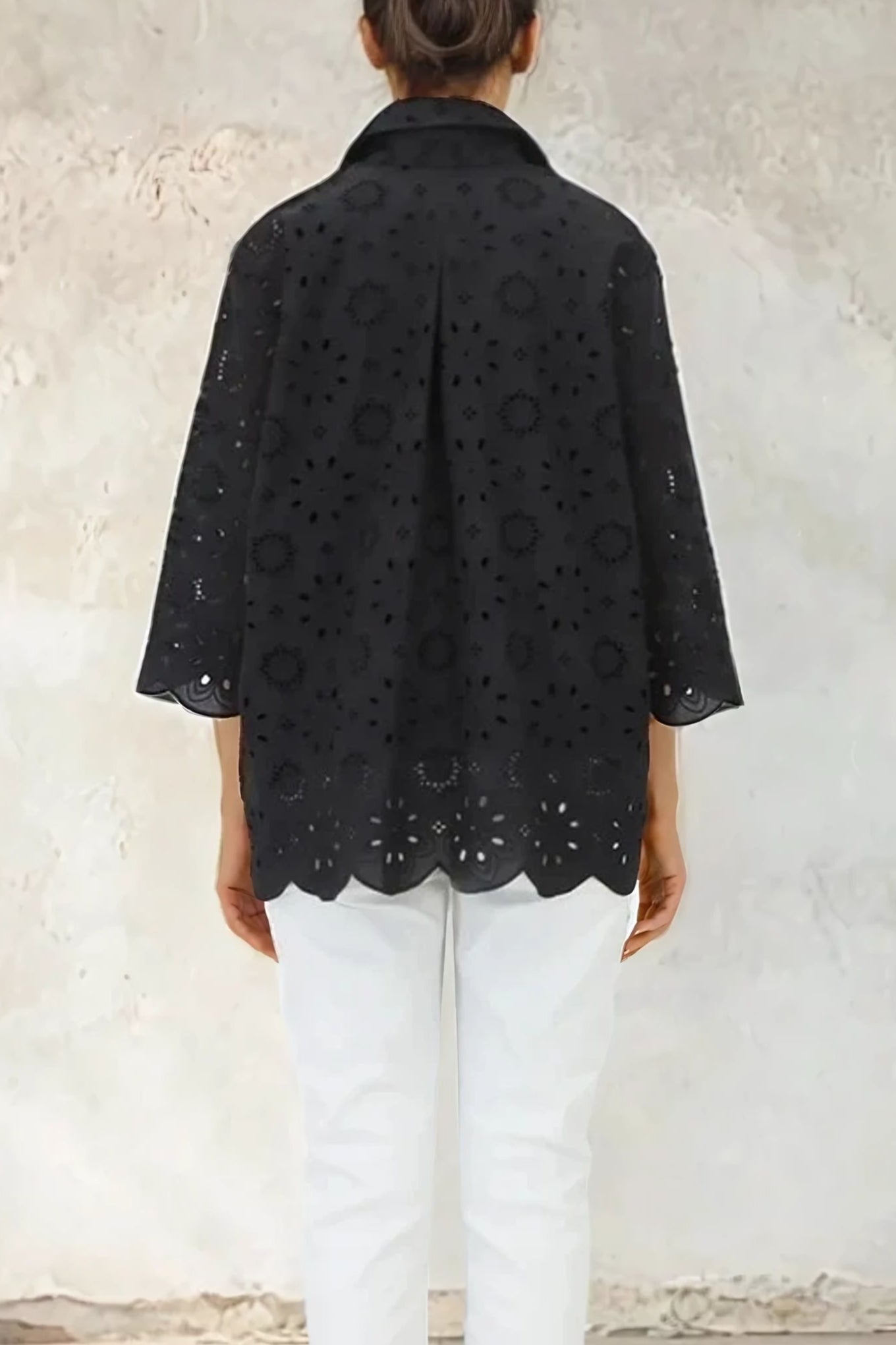 CESARE CAMP SHIRT ITALIAN COTTON BLACK EYELET
