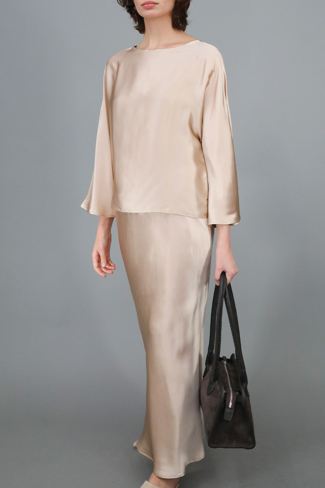 PAOLO CROPPED WIDE ARM BLOUSE IN CHAMPAGNE BEIGE