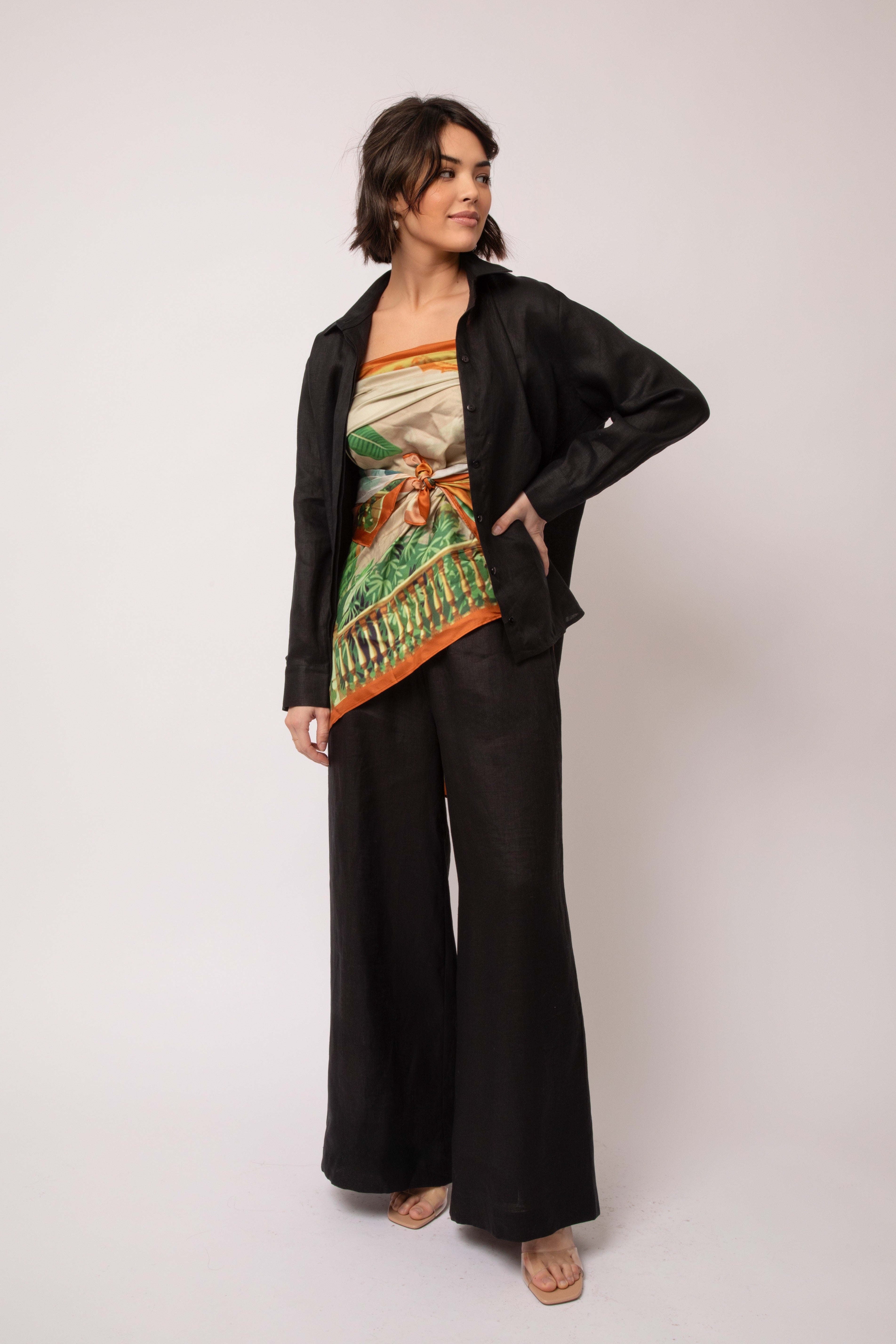 PALMETTO WIDE LEG PULL ON PANT IN ITALIAN LINEN