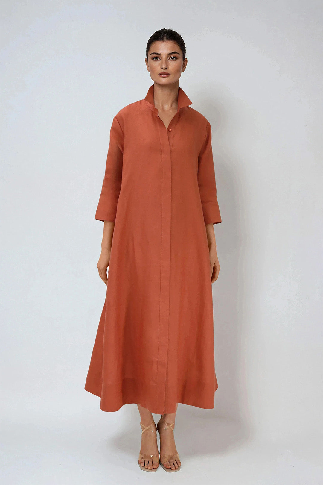 DANNI DRESS ITALIAN LINEN BRICK