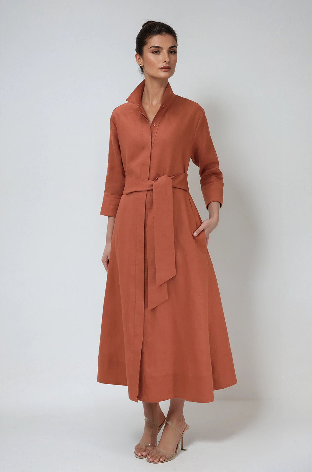 DANNI DRESS ITALIAN LINEN BRICK